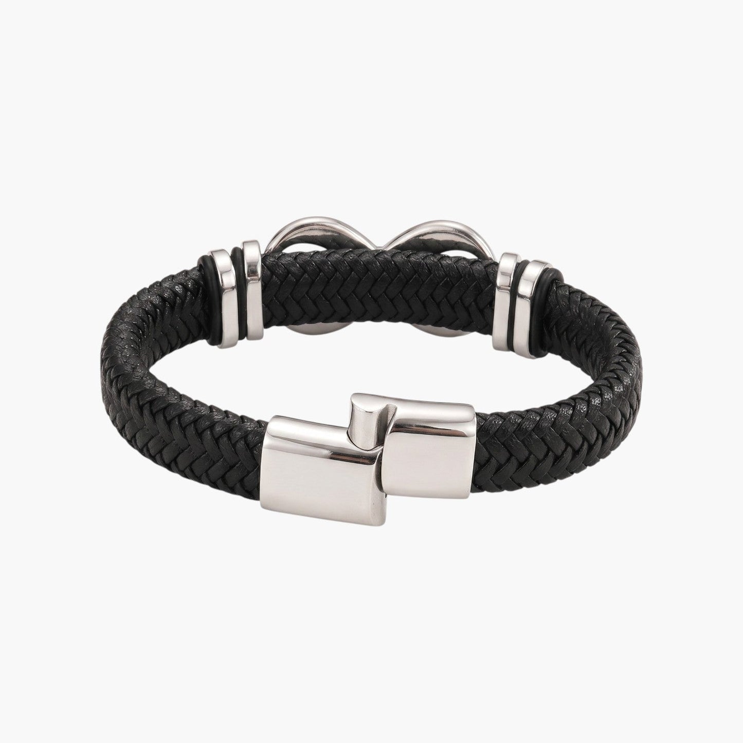Pulseira Infinito em Couro e Aço Inoxidável