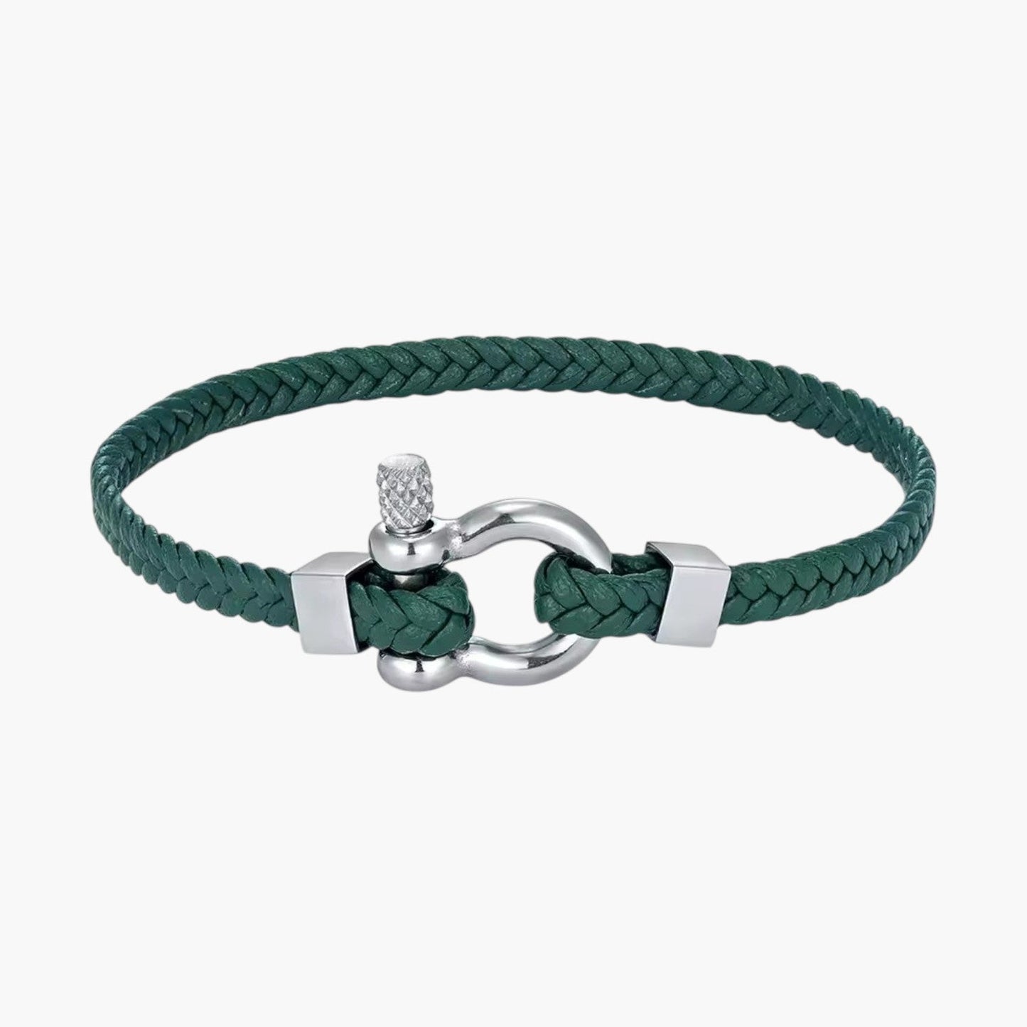 Pulseira Minimalista em Couro Trançado com Aço Inoxidável