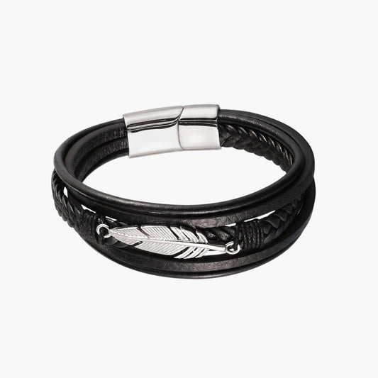 Pulseira de Couro e Aço Inoxidável 316L