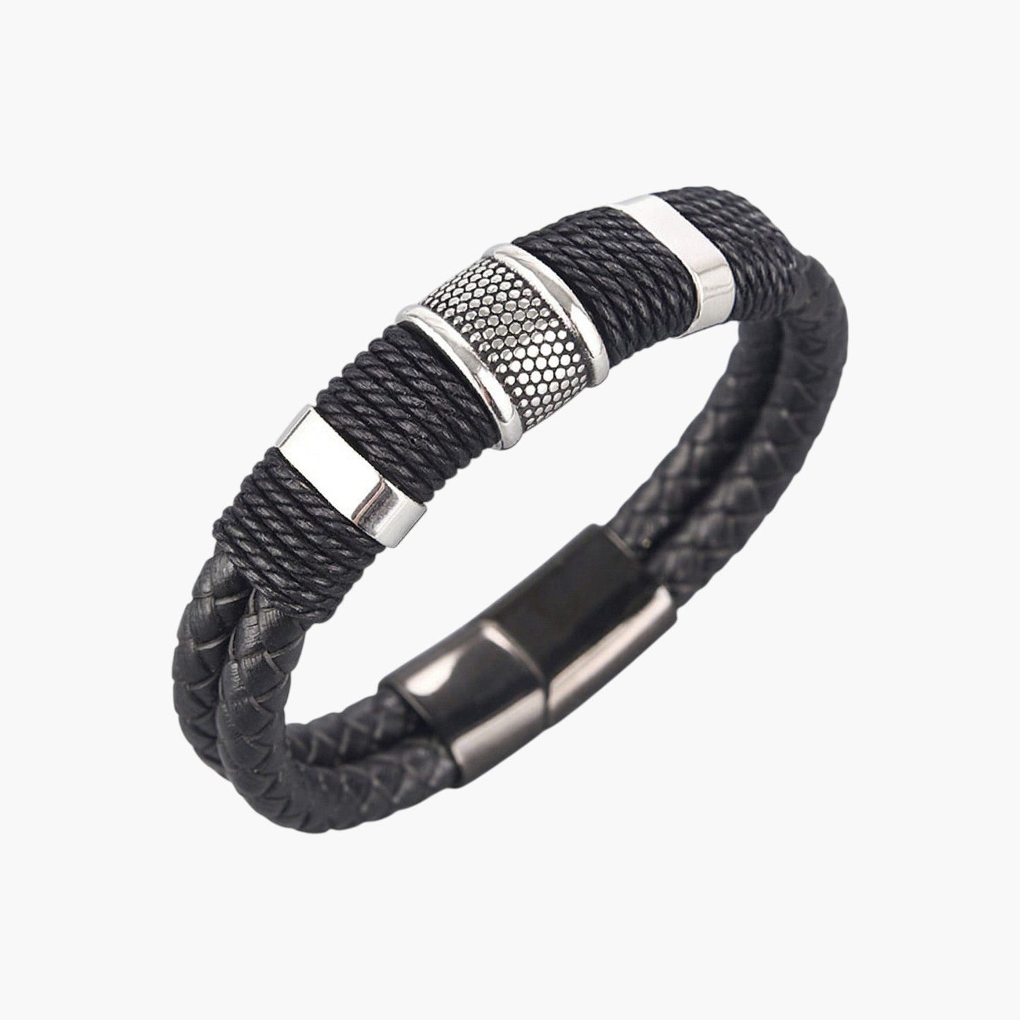 Pulseira de Couro Trançado com Fecho Magnético