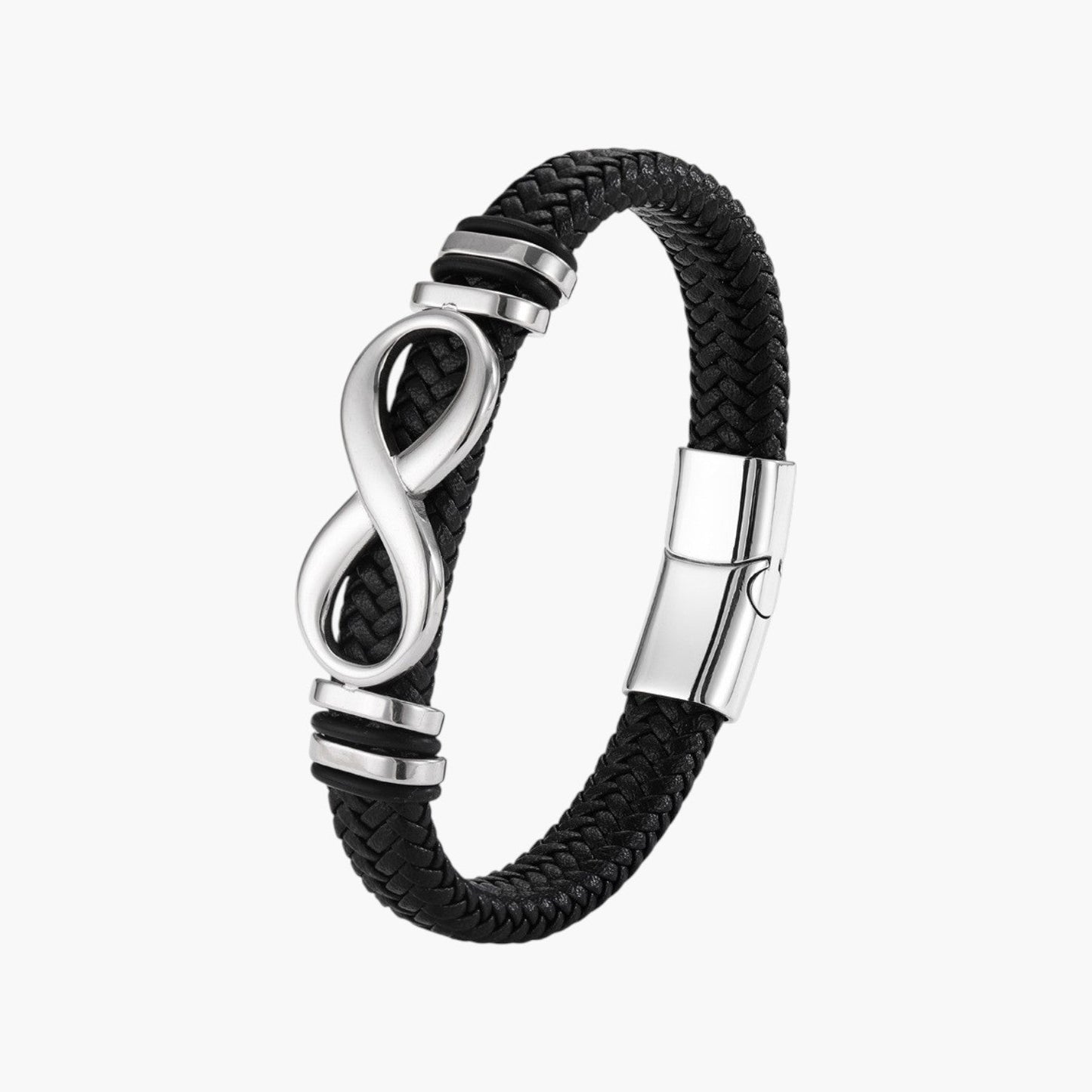 Pulseira Infinito em Couro e Aço Inoxidável