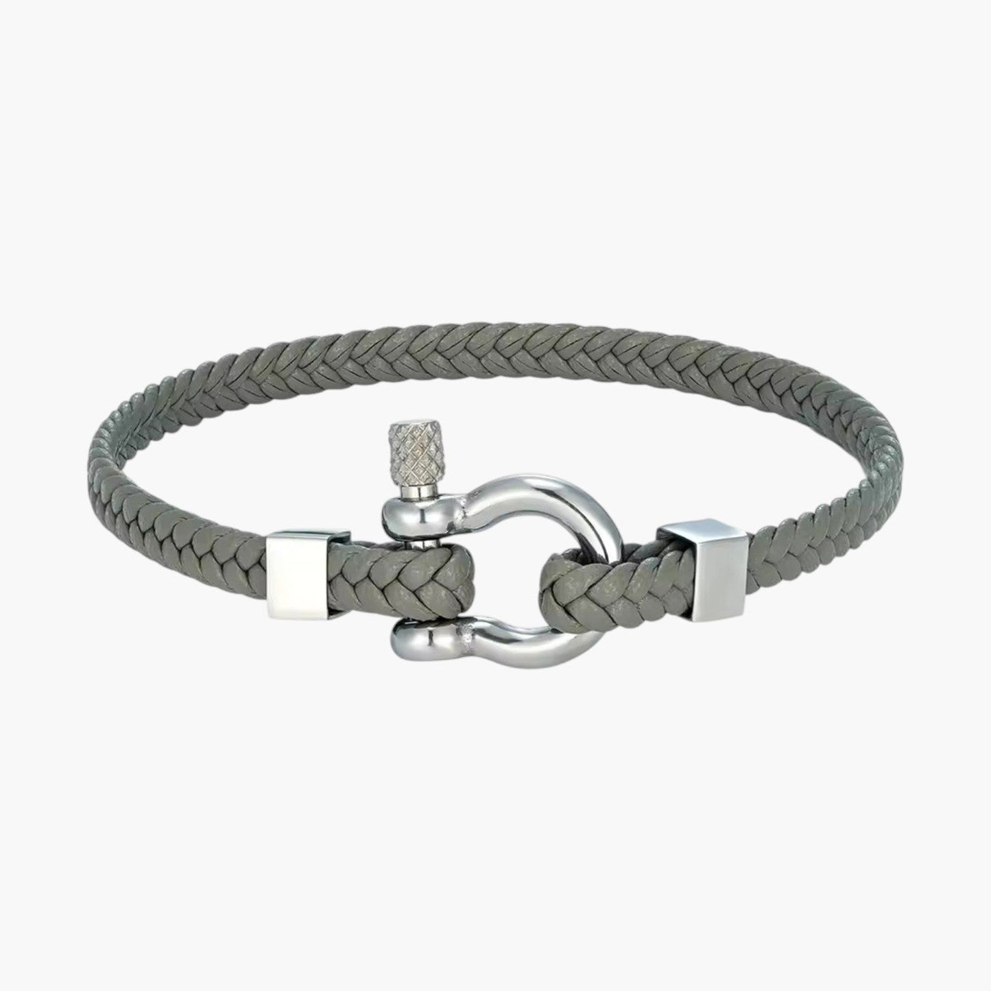 Pulseira Minimalista em Couro Trançado com Aço Inoxidável