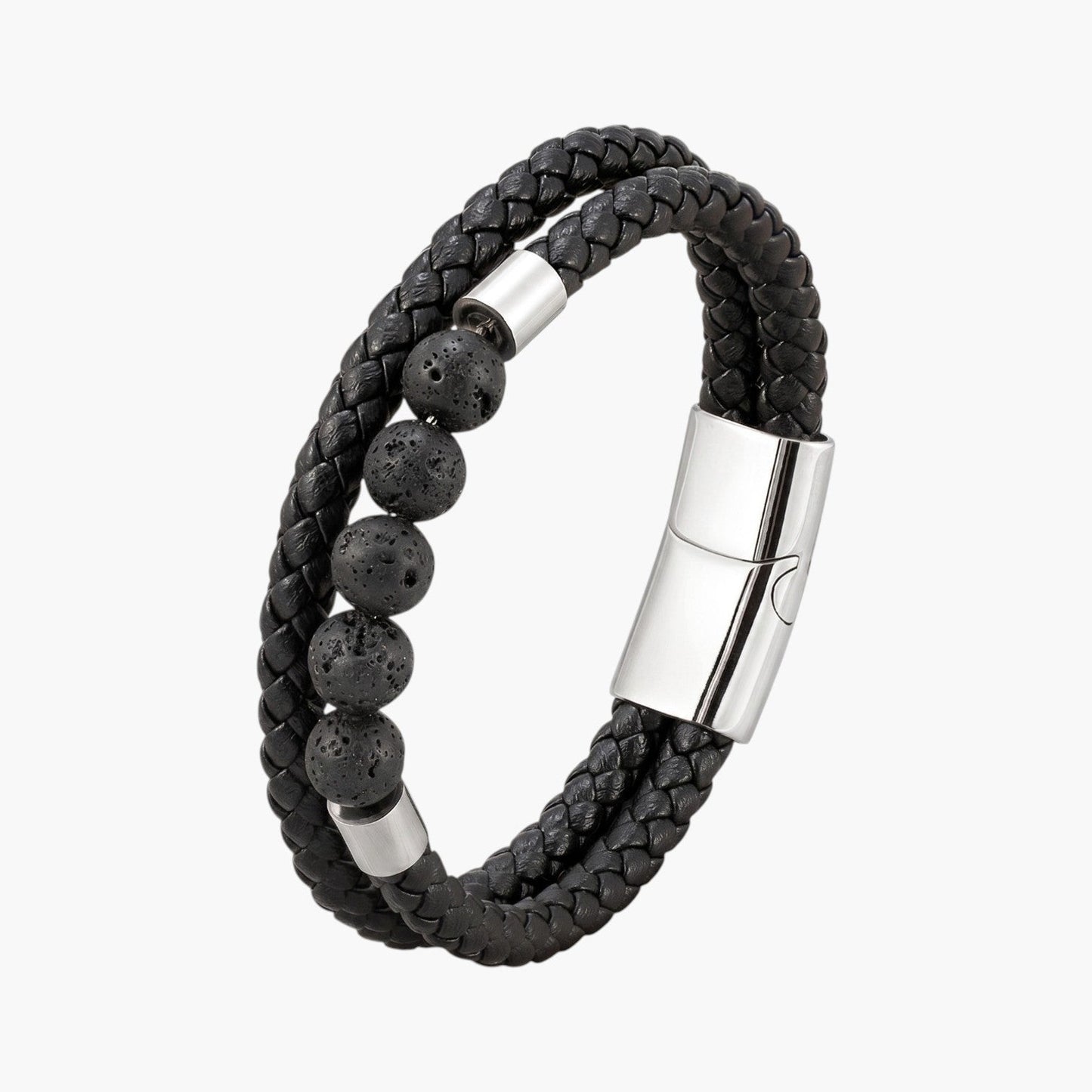 Pulseira em Couro Trançado com Pedra Natural