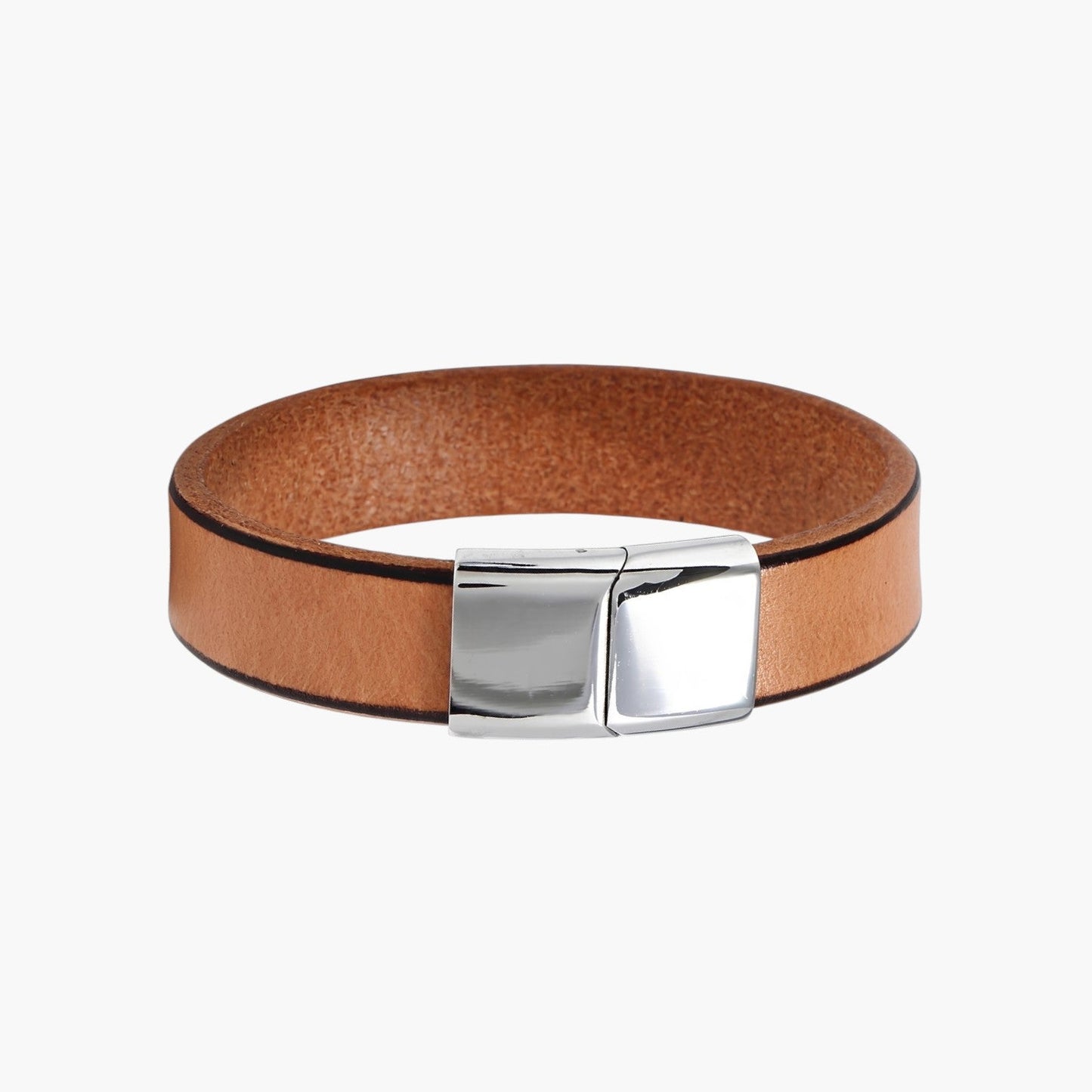 Pulseira em Pele Genuína e Aço Inoxidável