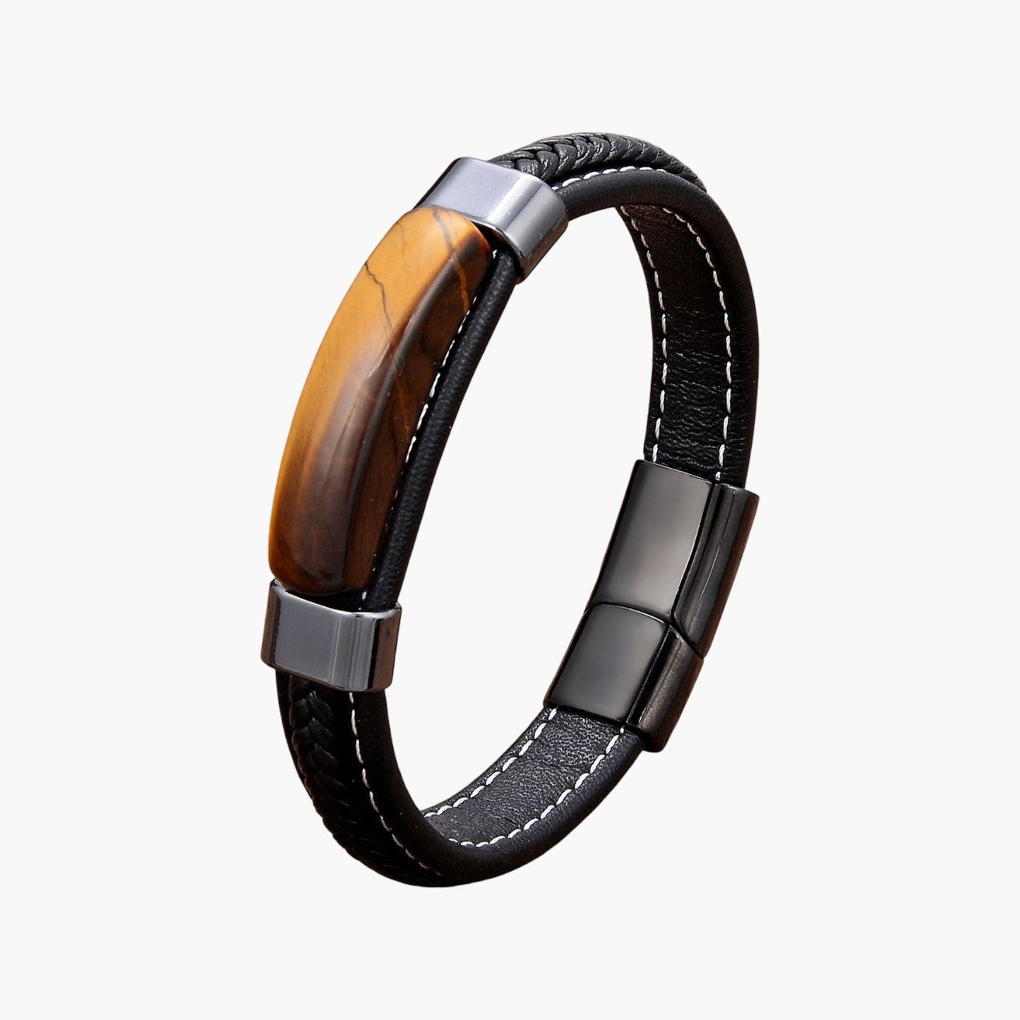 Pulseira em Couro e Pedra Natural