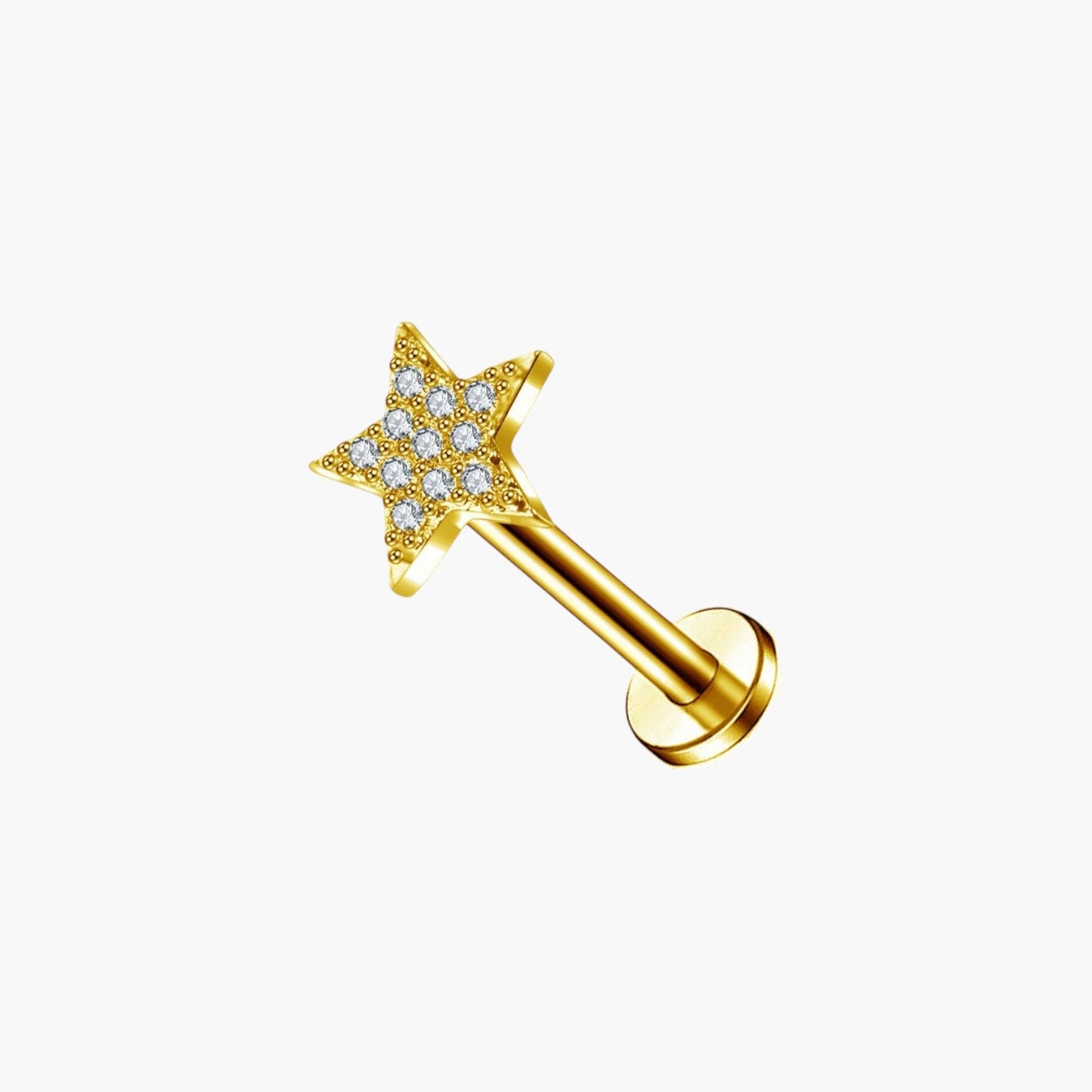 Piercing de Orelha Lua e Cruz com Zircónias
