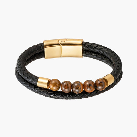 Pulseira em Couro Trançado com Pedra Natural
