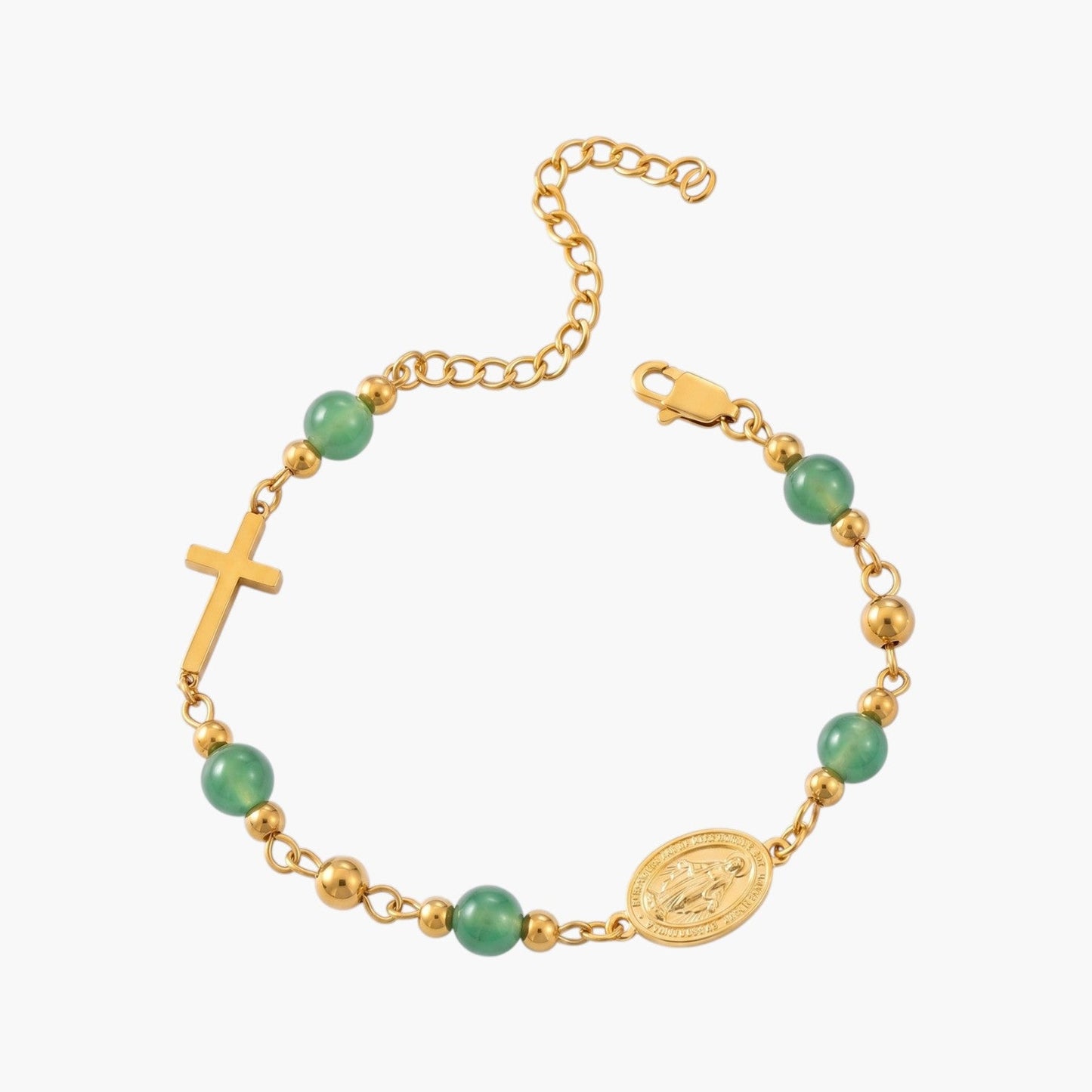 Pulseira Nossa Senhora Milagrosa em Aço Inoxidável Dourado com Pedras Naturais
