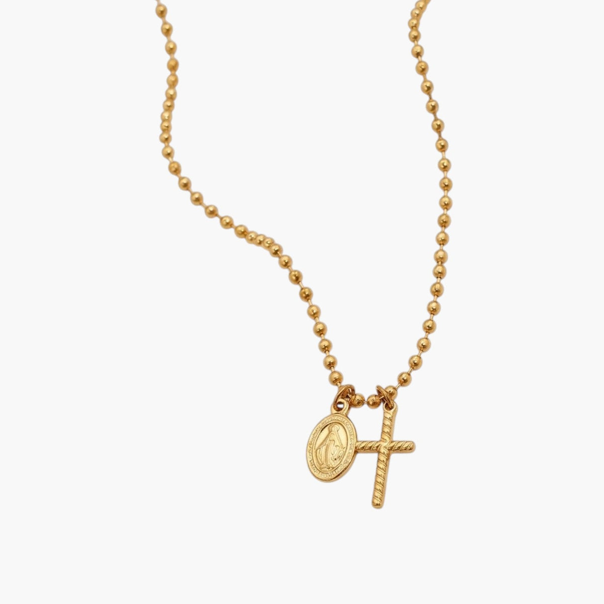Colar com Medalha e Cruz em Aço Inoxidável