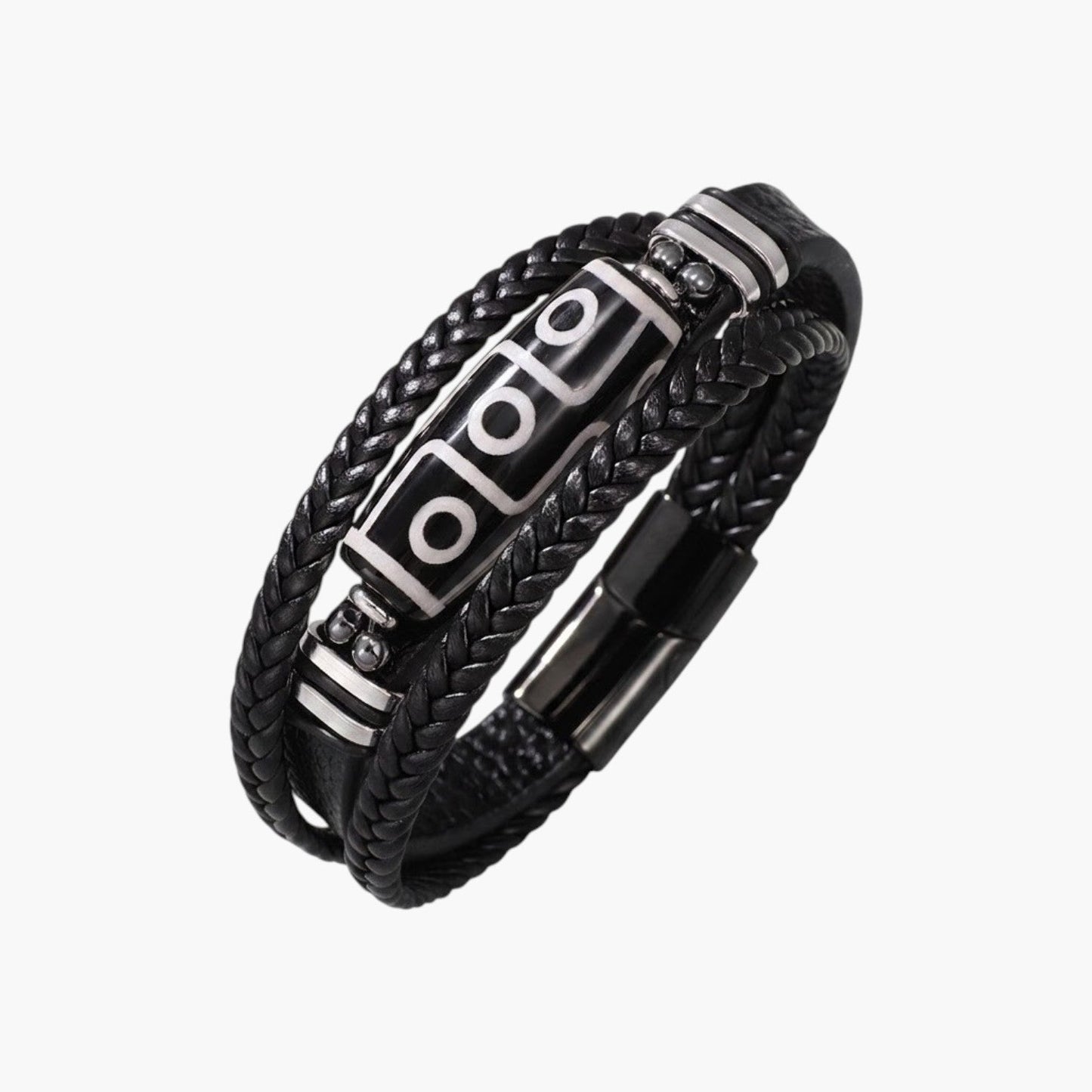 Pulseira de Couro Trançado e Aço Inoxidável