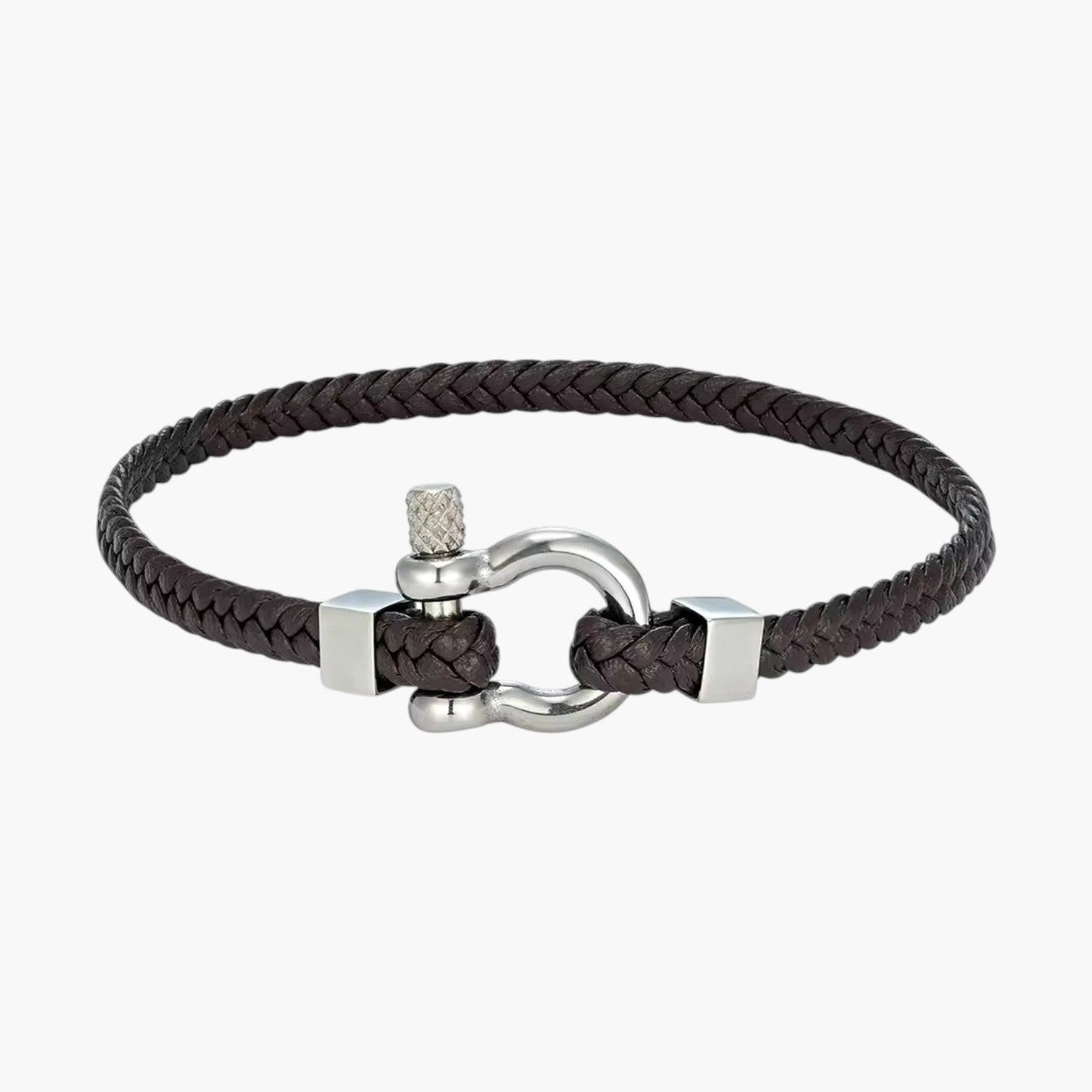 Pulseira Minimalista em Couro Trançado com Aço Inoxidável