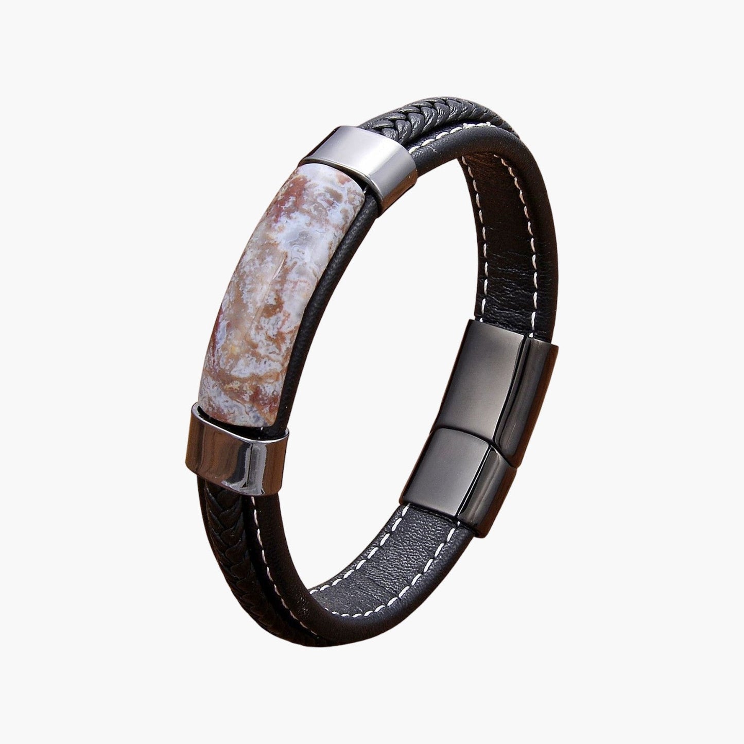 Pulseira em Couro e Pedra Natural