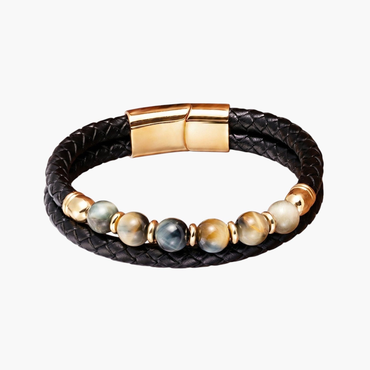 Pulseira de Couro e Pedra Natural