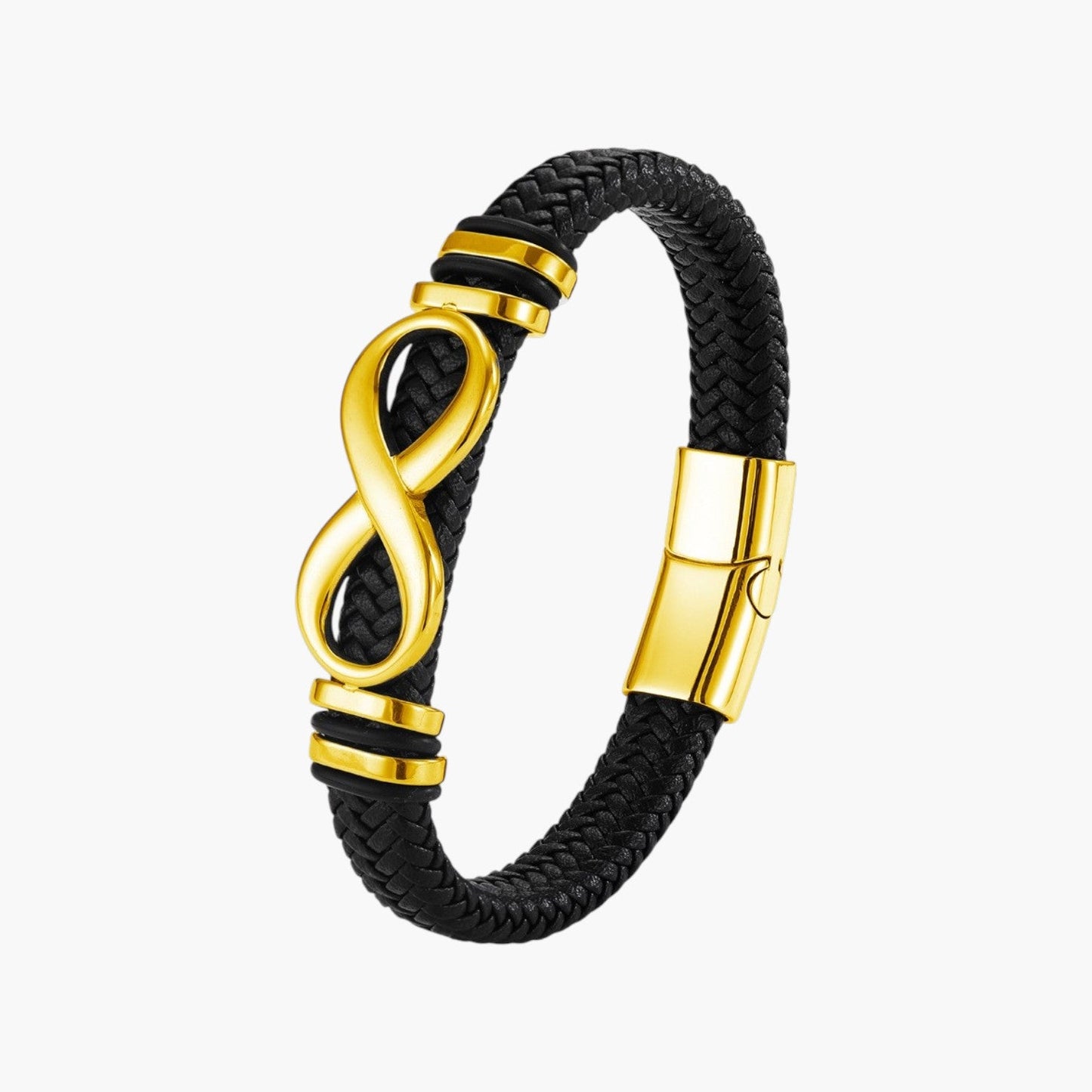 Pulseira Infinito em Couro e Aço Inoxidável
