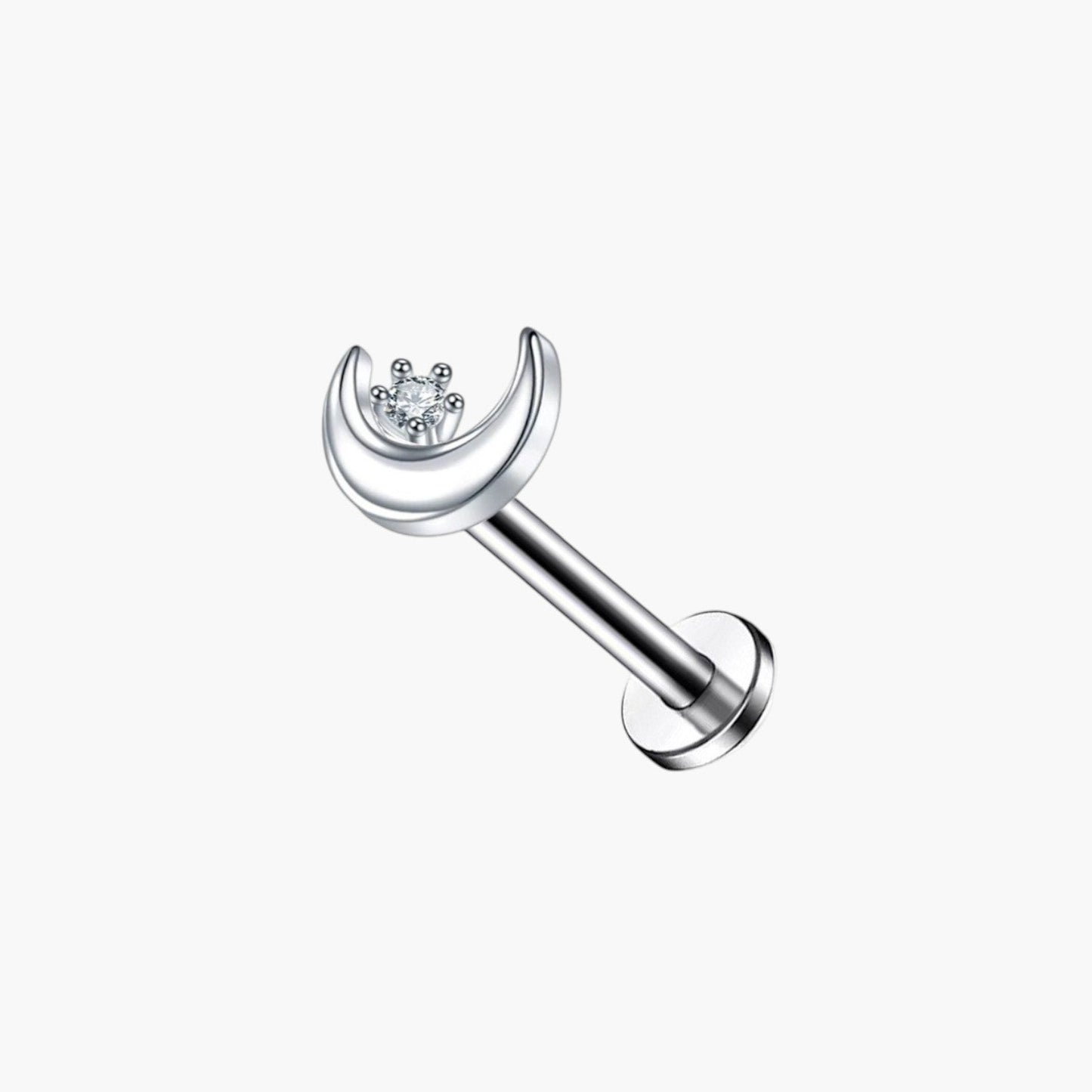 Piercing de Orelha Lua e Cruz com Zircónias