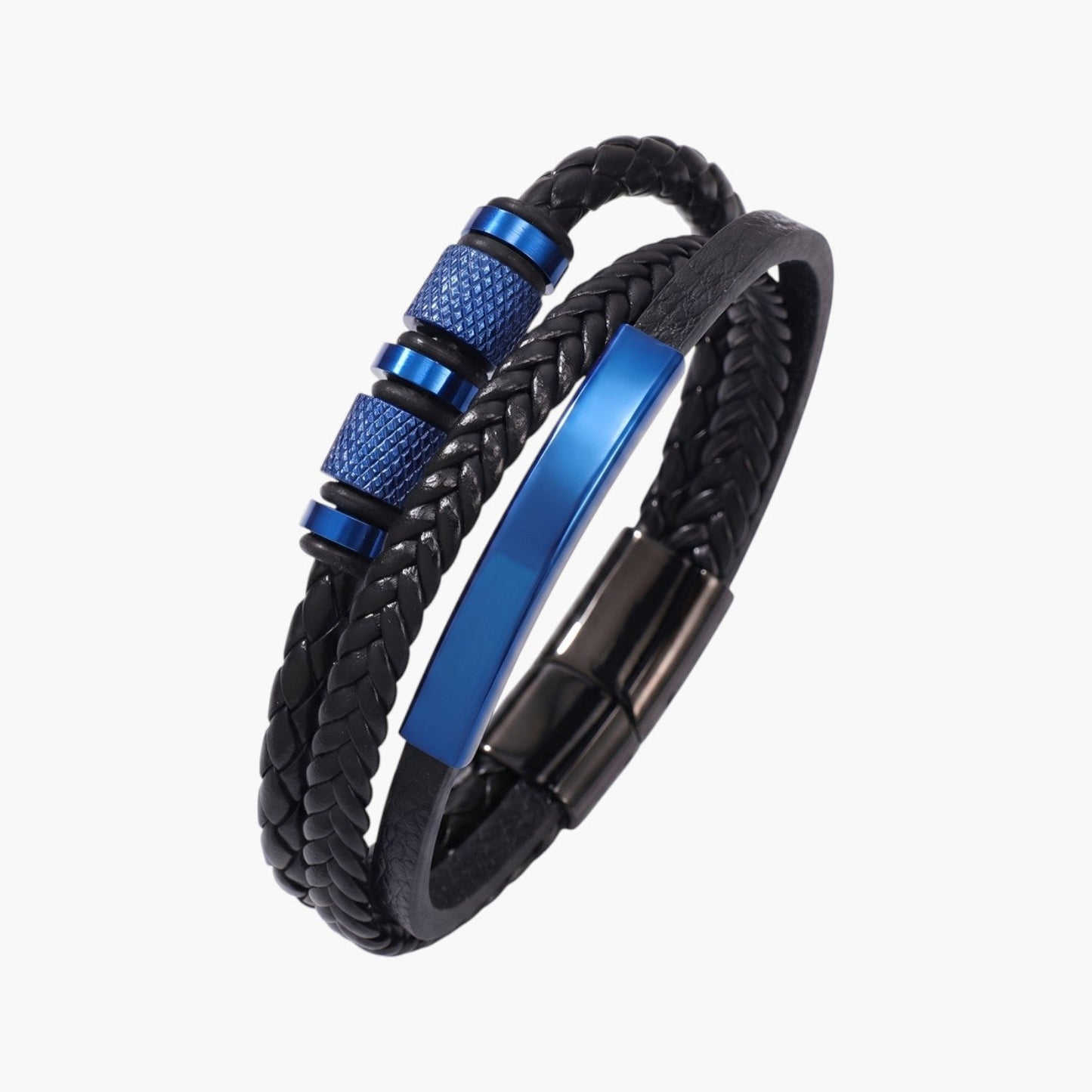 Pulseira de Couro Trançado e Aço Inoxidável