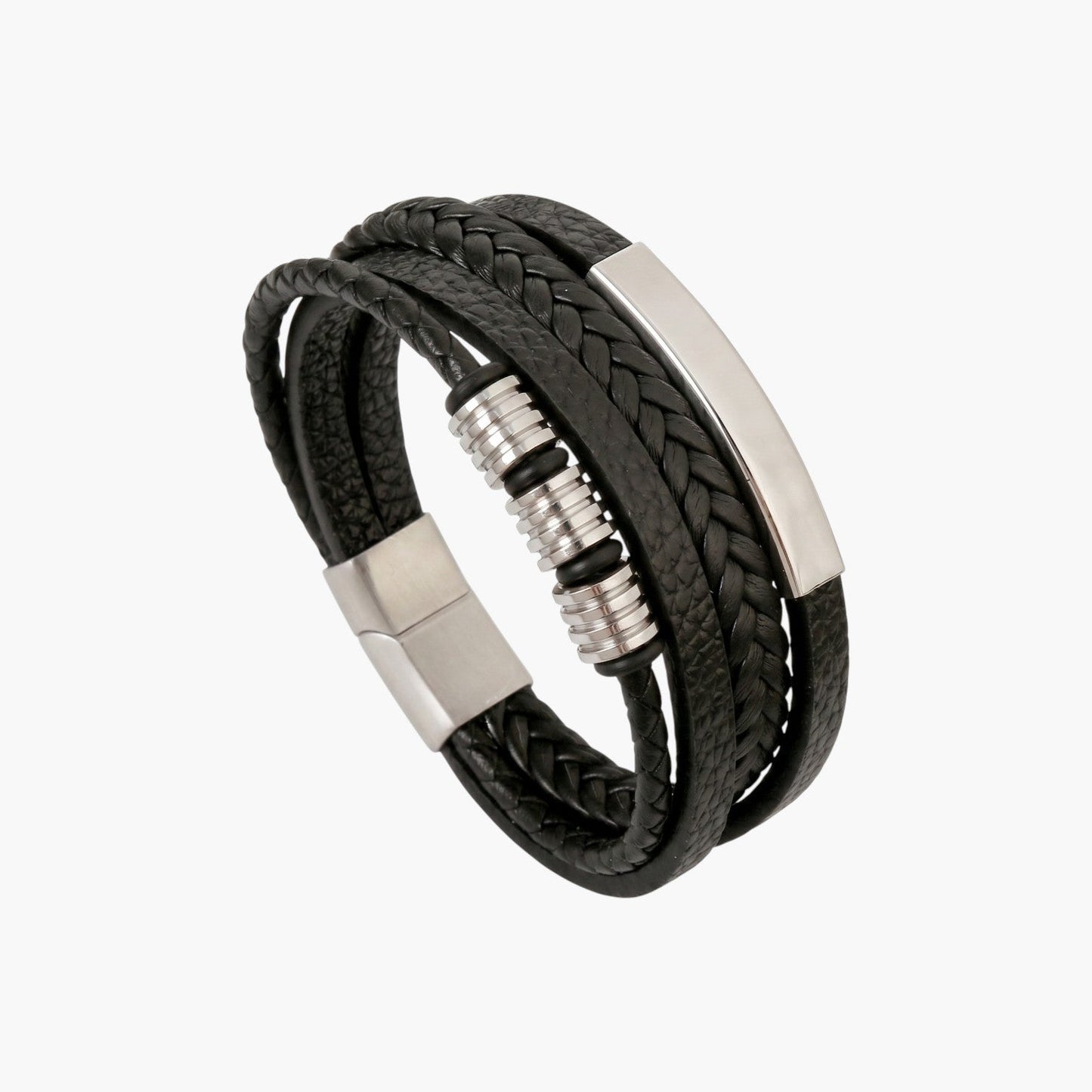 Pulseira Multicamadas em Couro Entrançado