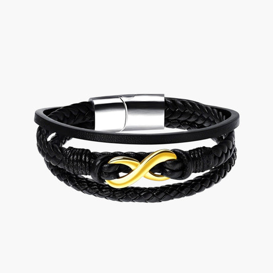 Pulseira Infinito em Couro e Aço Inoxidável 316L
