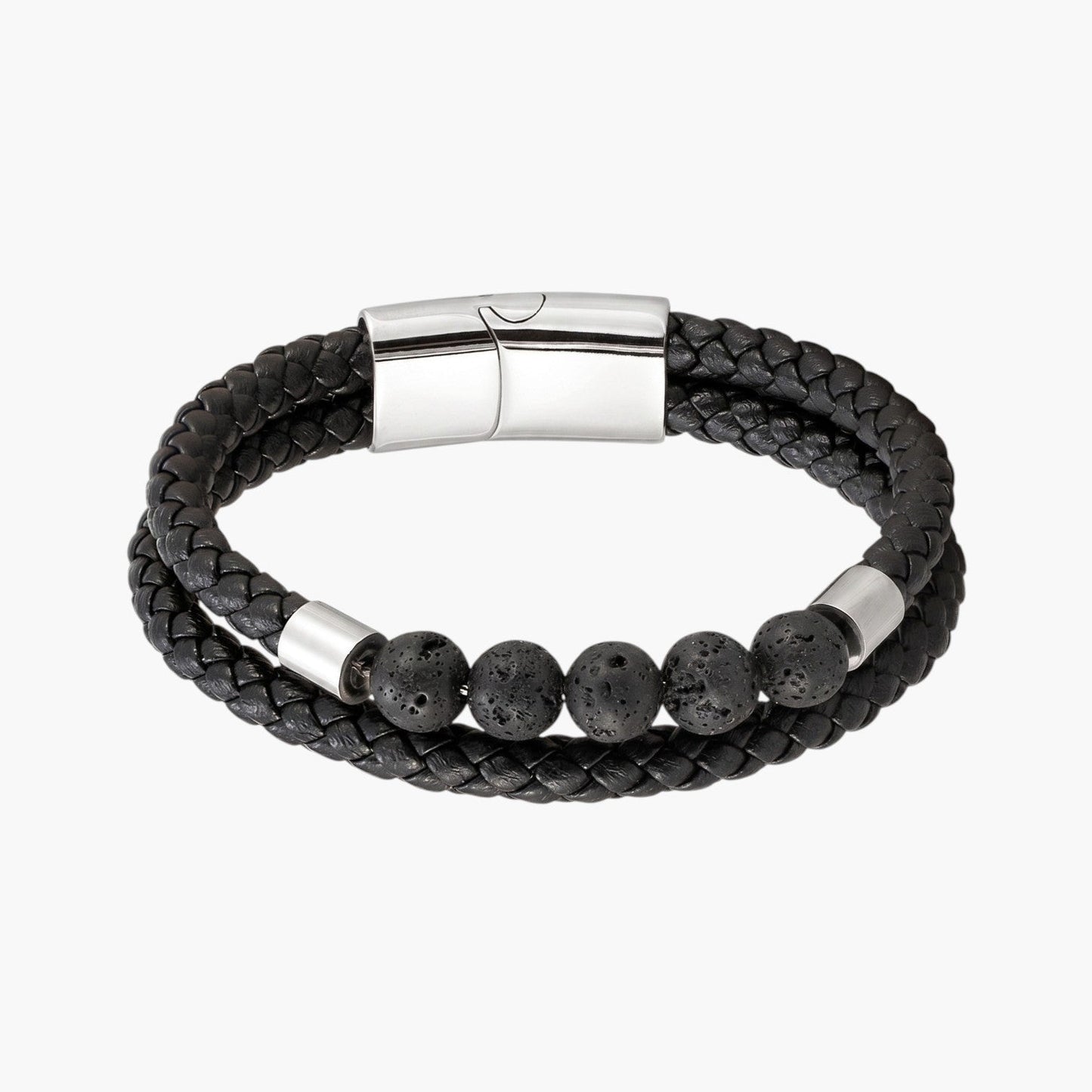 Pulseira em Couro Trançado com Pedra Natural