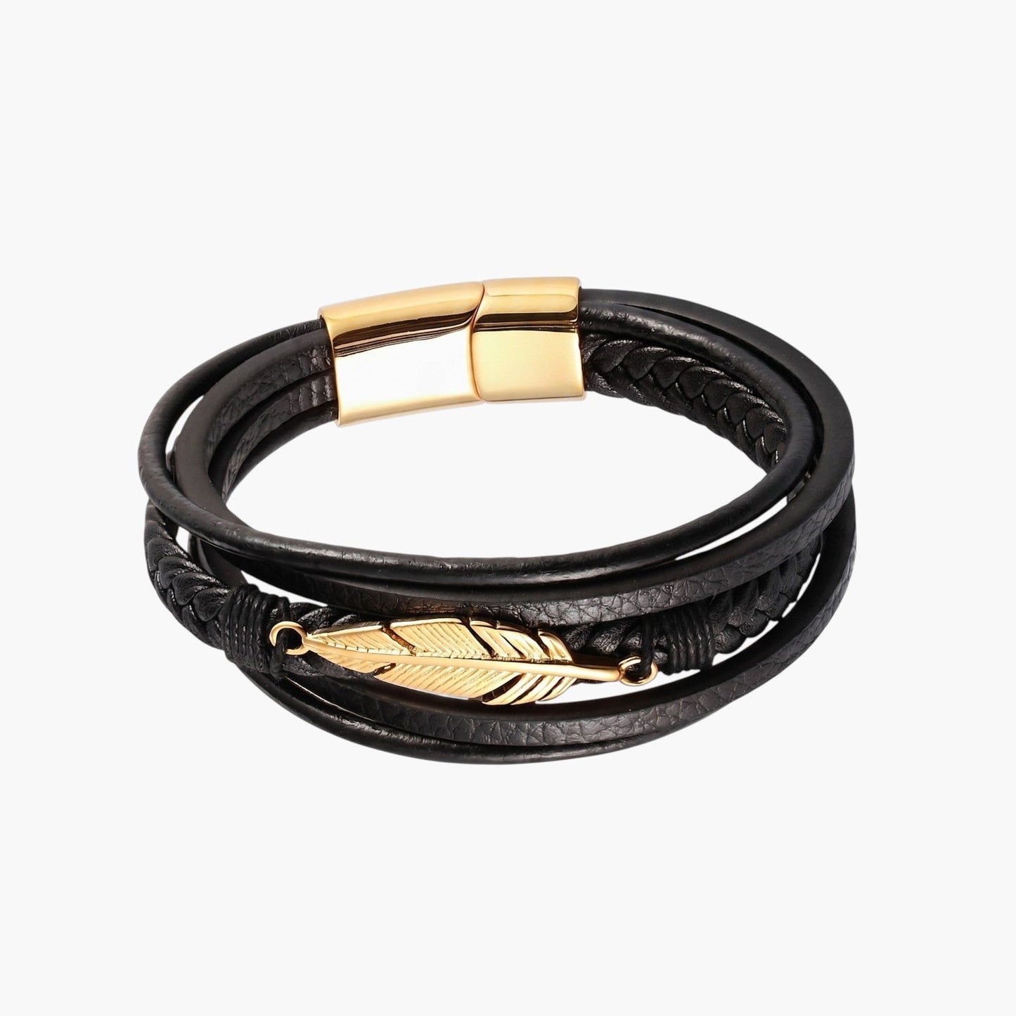 Pulseira de Couro e Aço Inoxidável 316L