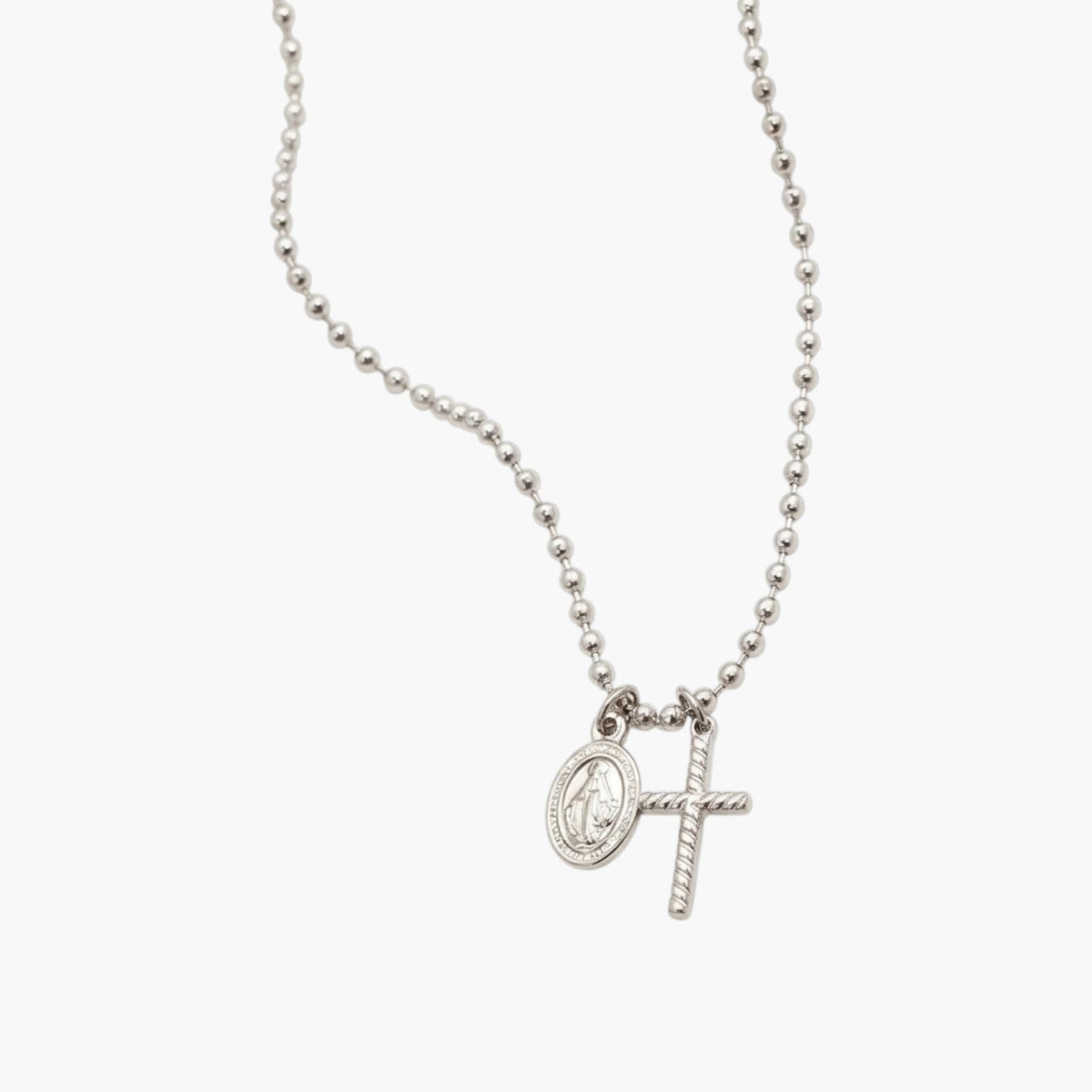Colar com Medalha e Cruz em Aço Inoxidável