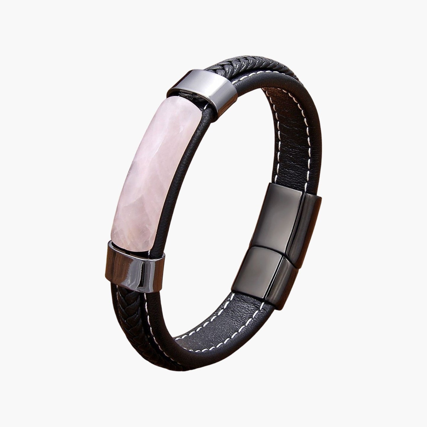 Pulseira em Couro e Pedra Natural