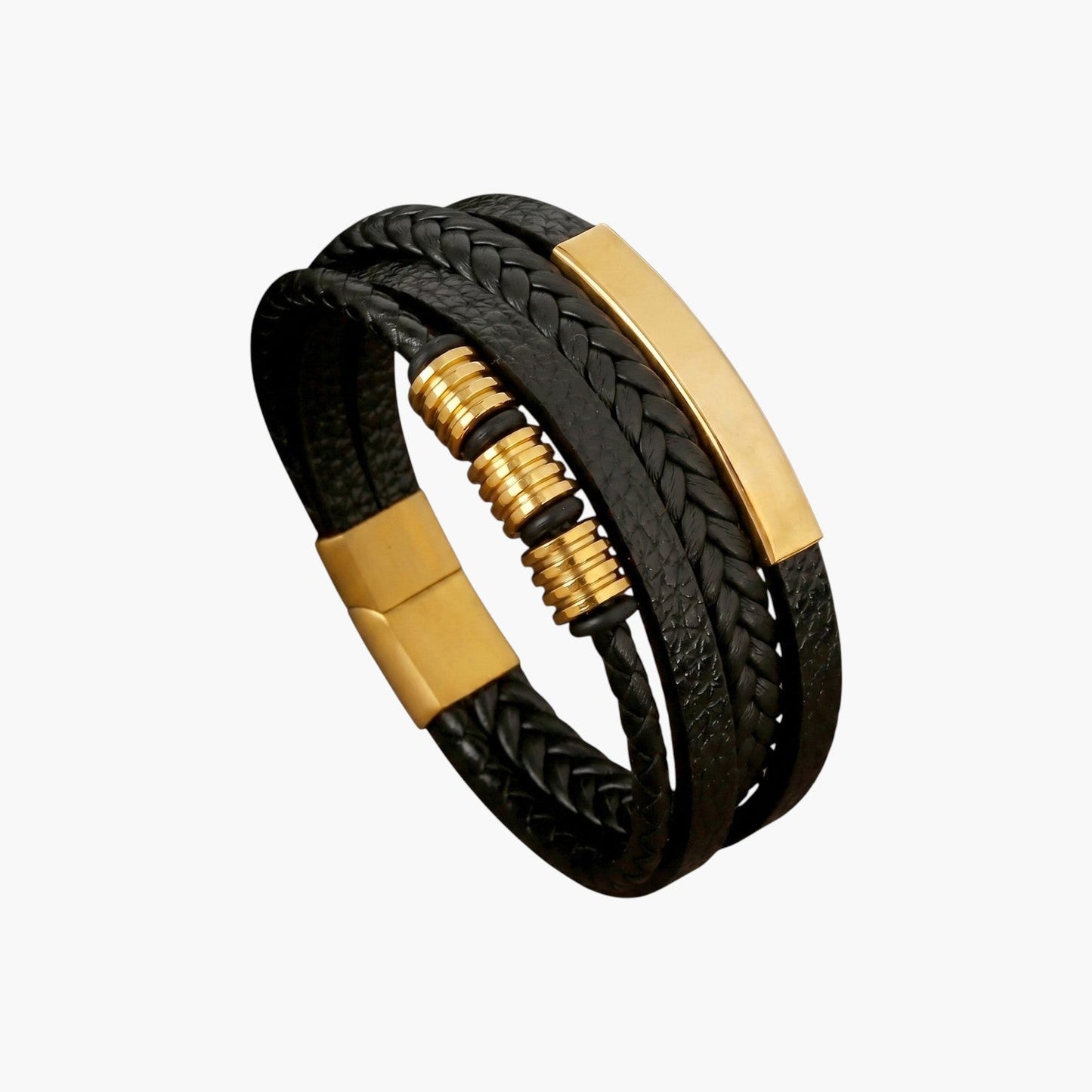 Pulseira Multicamadas em Couro Entrançado