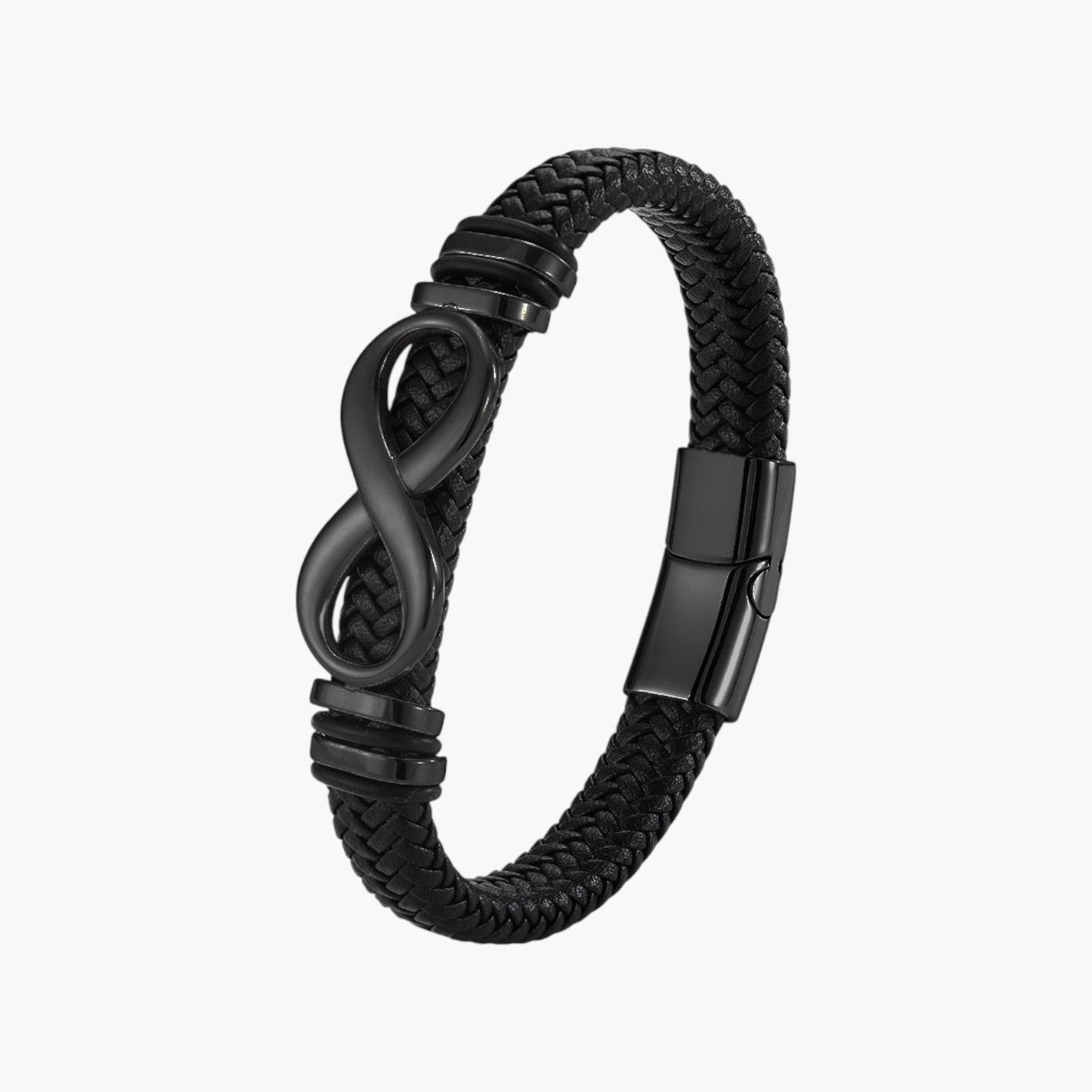 Pulseira Infinito em Couro e Aço Inoxidável