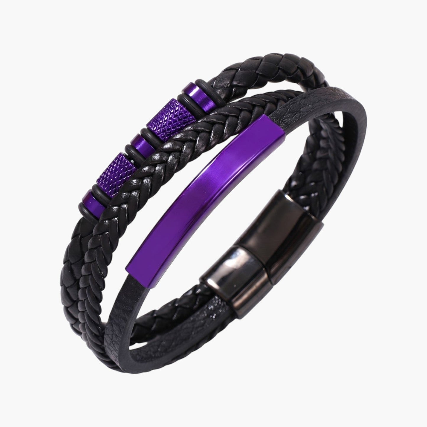 Pulseira de Couro Trançado e Aço Inoxidável