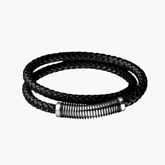 Pulseira em Couro Entrançado e Aço Inoxidável 316L