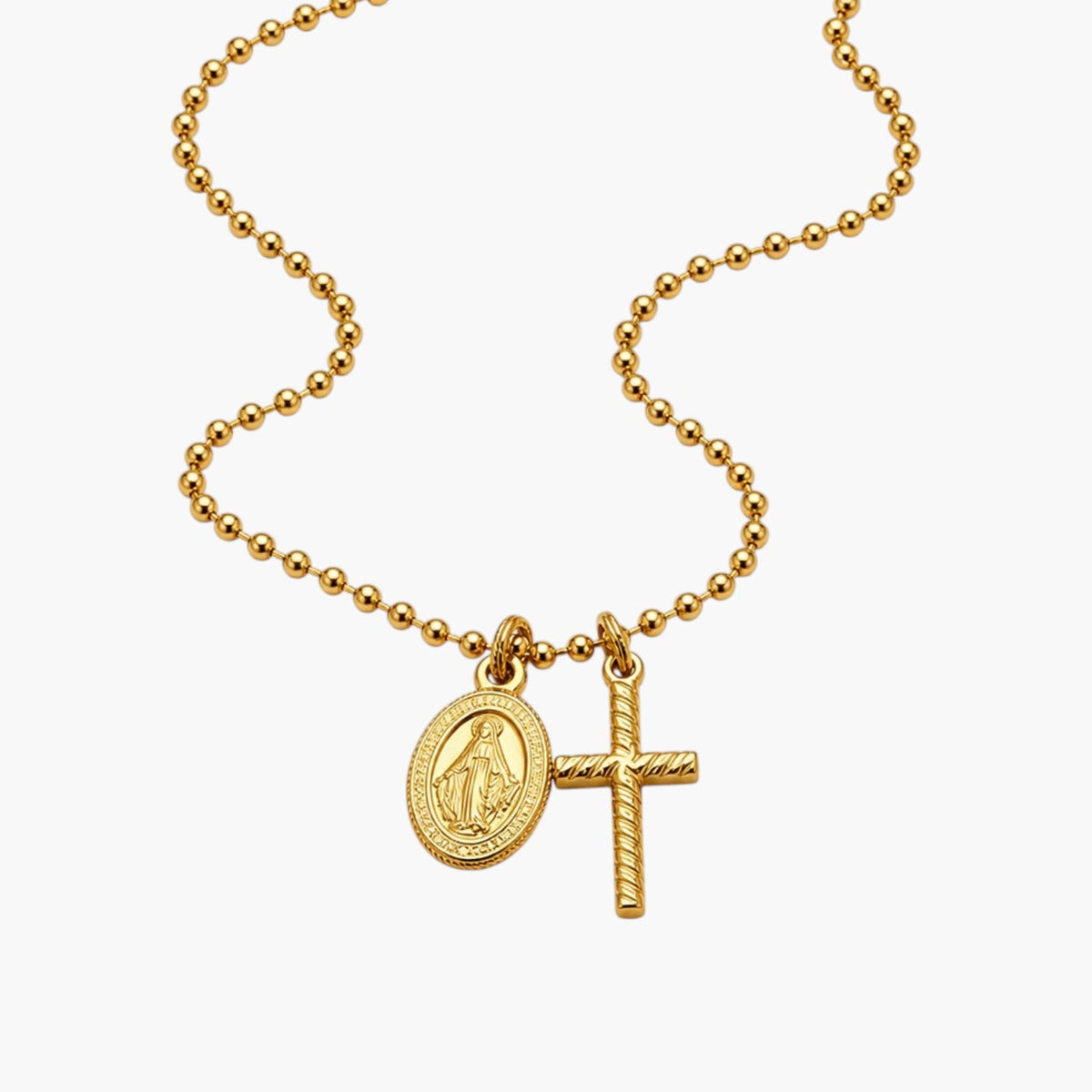 Colar com Medalha e Cruz em Aço Inoxidável