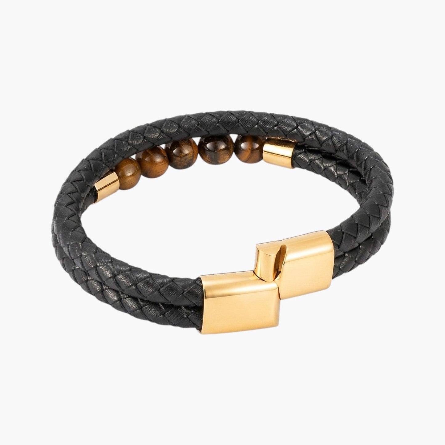 Pulseira em Couro Trançado com Pedra Natural