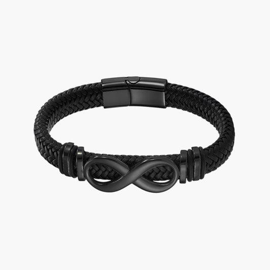 Pulseira Infinito em Couro e Aço Inoxidável