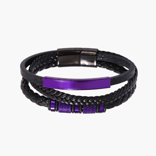 Pulseira de Couro Trançado e Aço Inoxidável