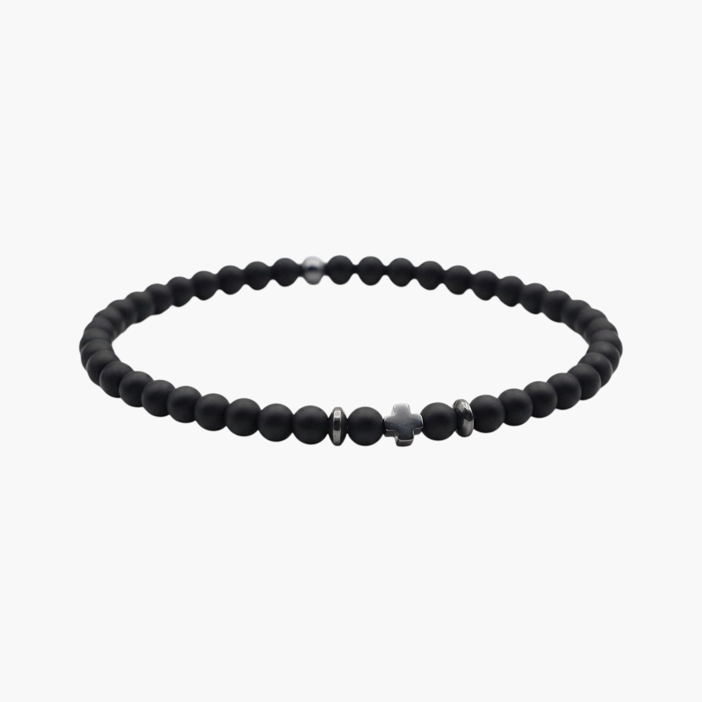 Pulseira em Pedra Natural com Cruz de Obsidiana