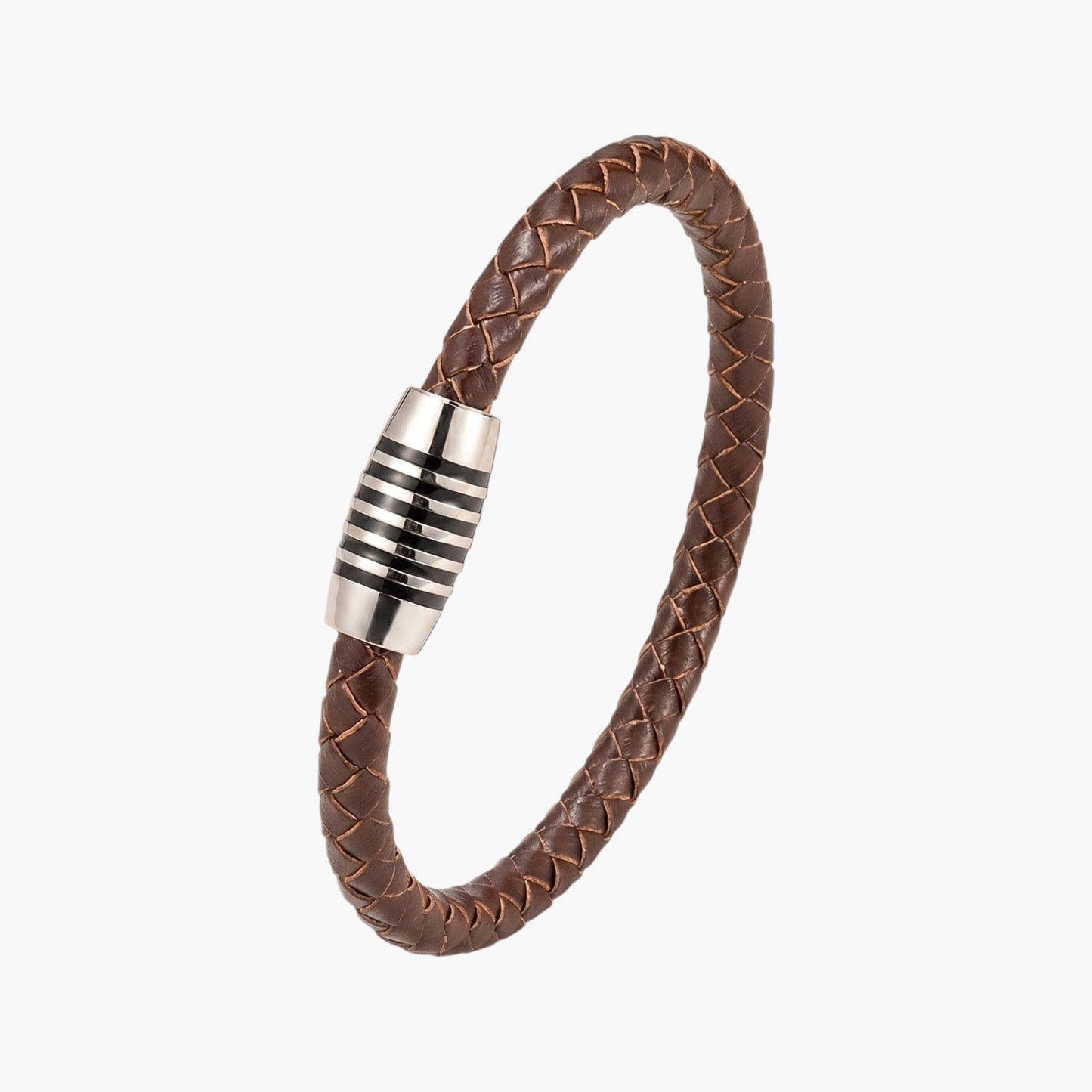 Pulseira de Couro e Aço Inoxidável