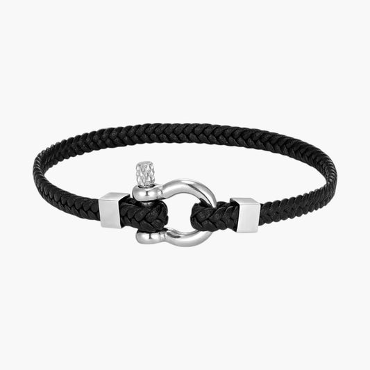 Pulseira Minimalista em Couro Trançado com Aço Inoxidável
