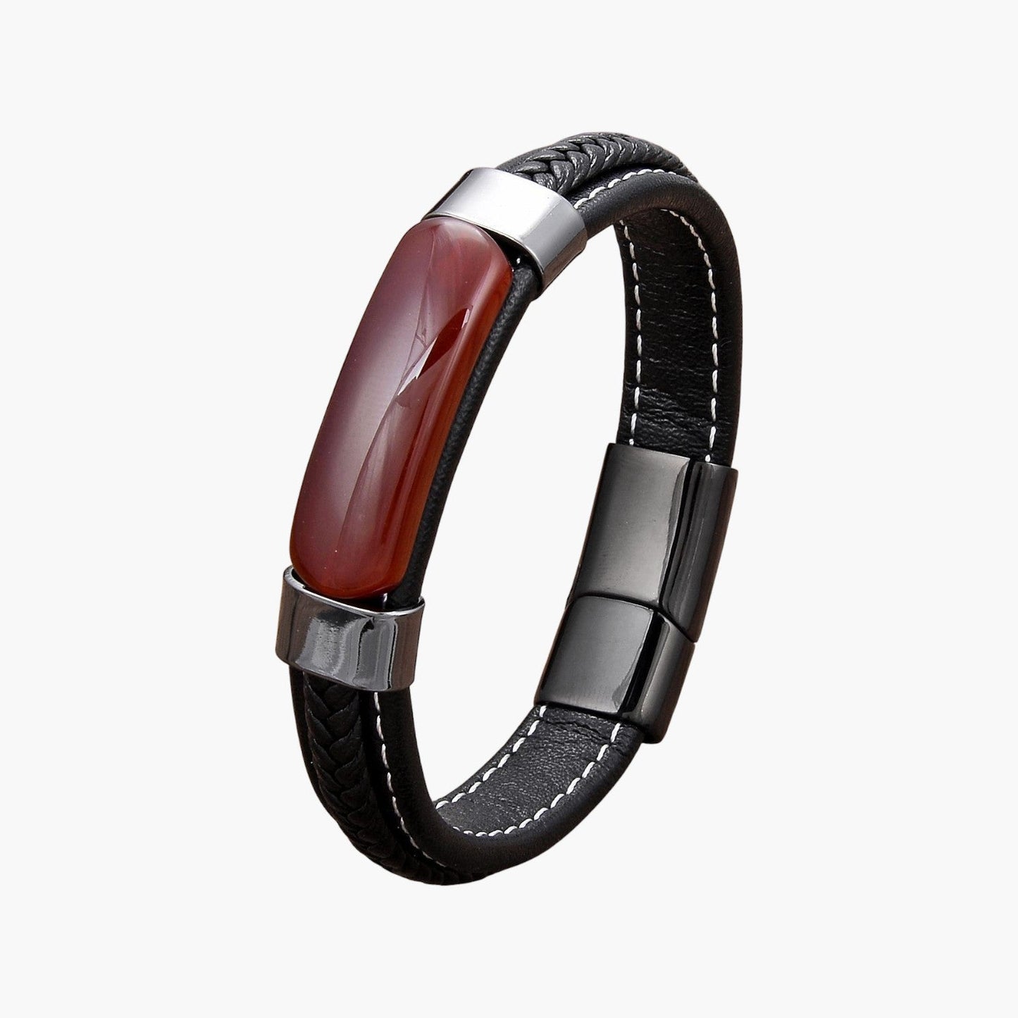 Pulseira em Couro e Pedra Natural