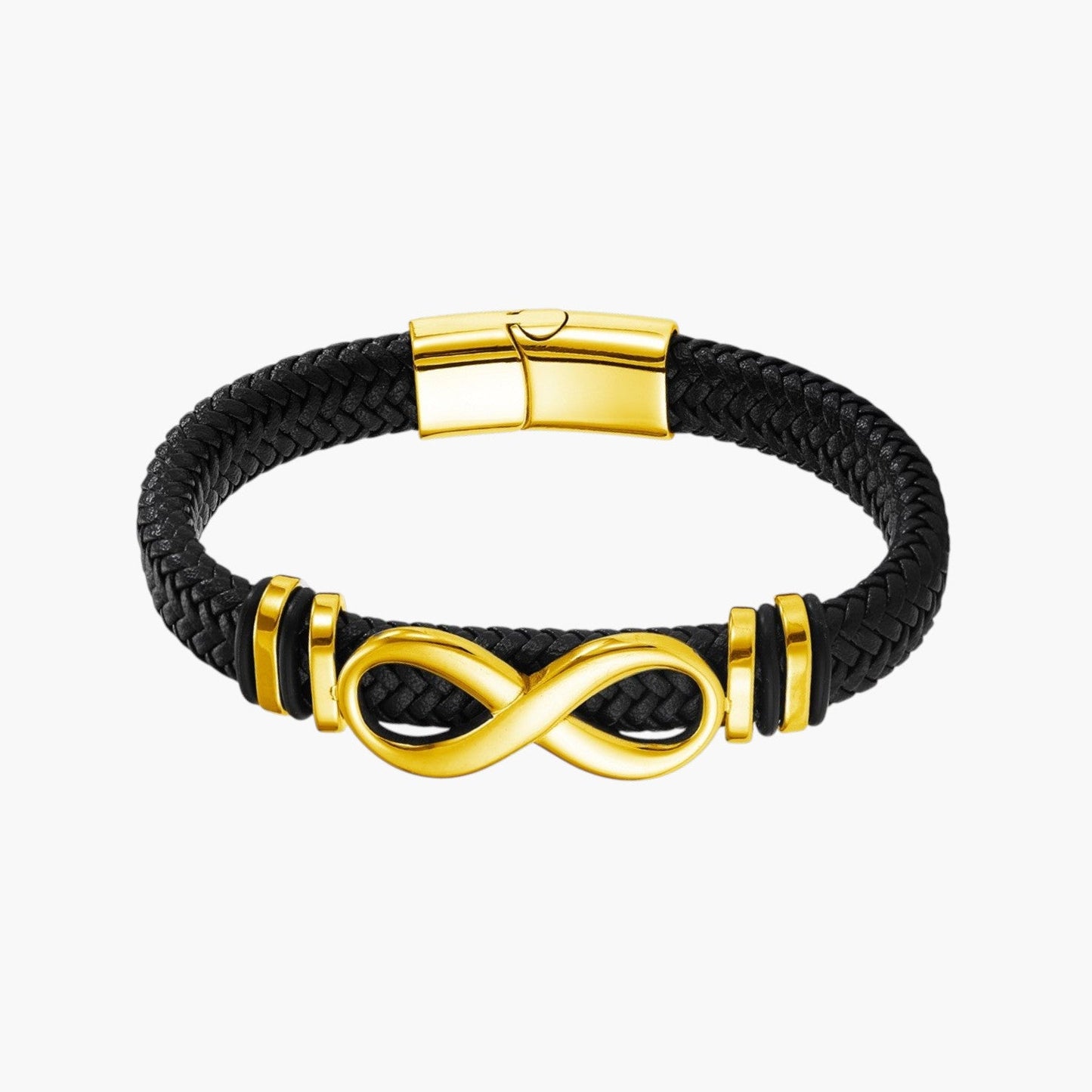 Pulseira Infinito em Couro e Aço Inoxidável