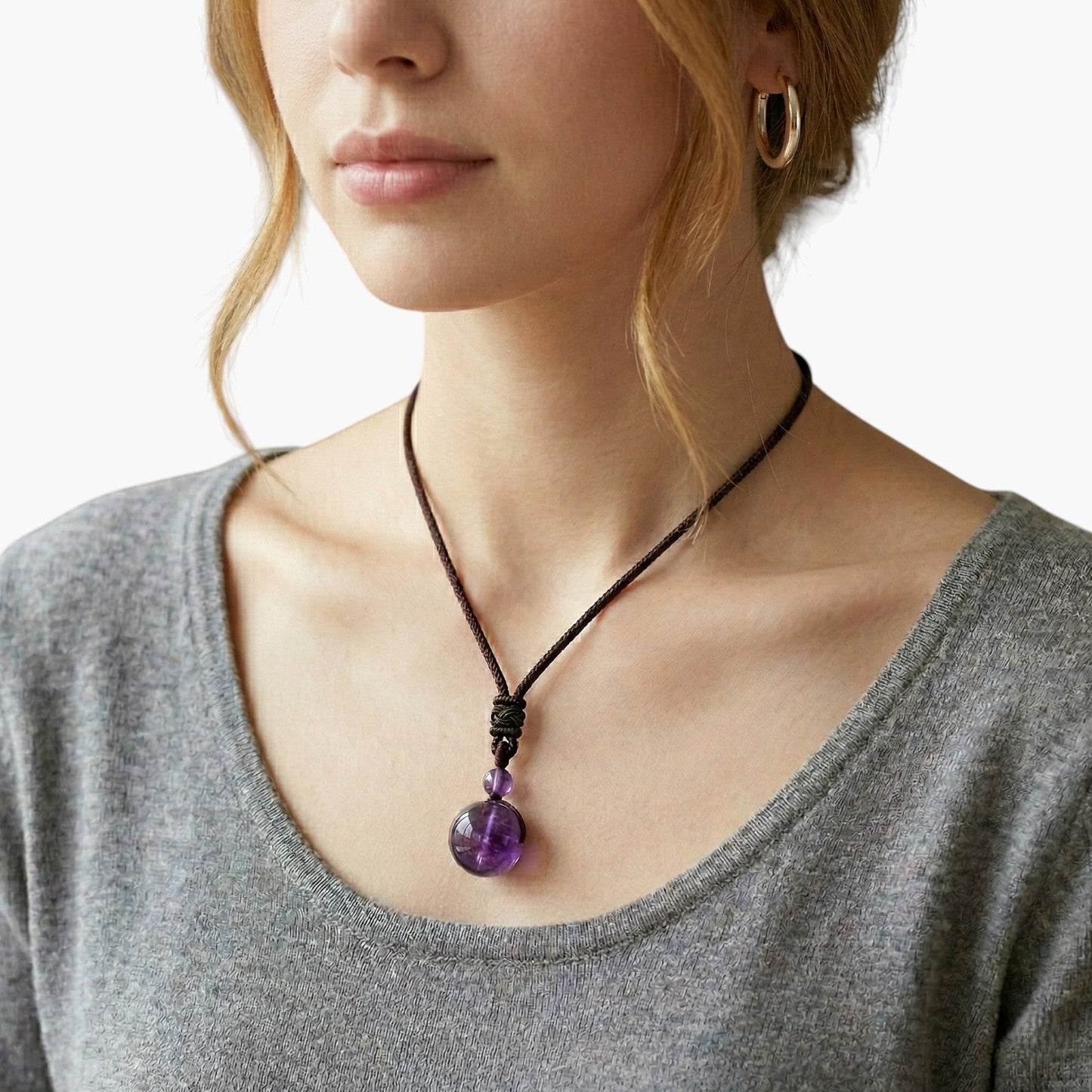 Colar com Pendente de Obsidiana Natural e Ametista