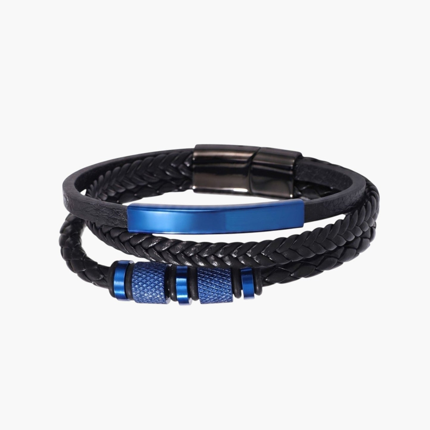 Pulseira de Couro Trançado e Aço Inoxidável