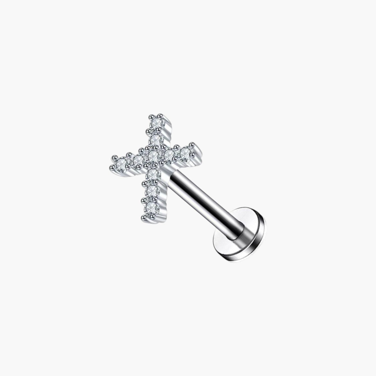 Piercing de Orelha Lua e Cruz com Zircónias