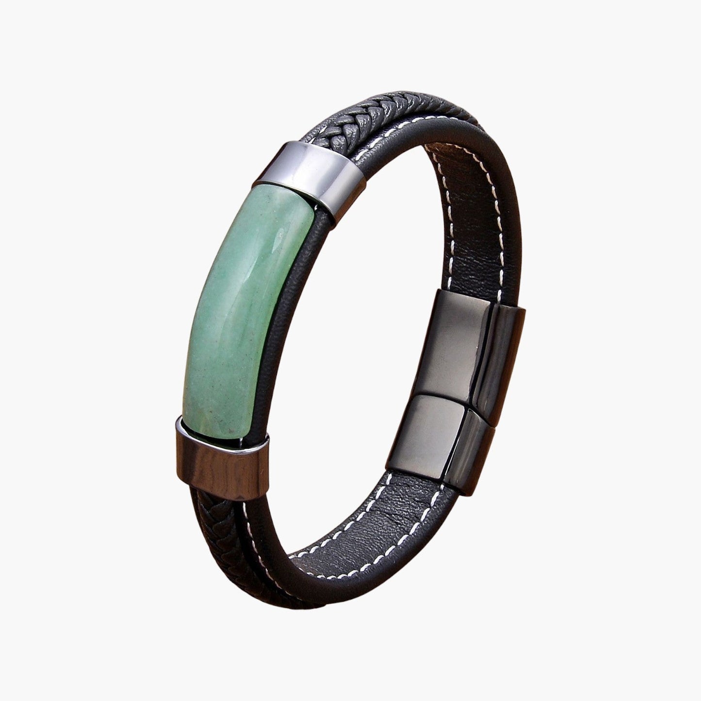 Pulseira em Couro e Pedra Natural