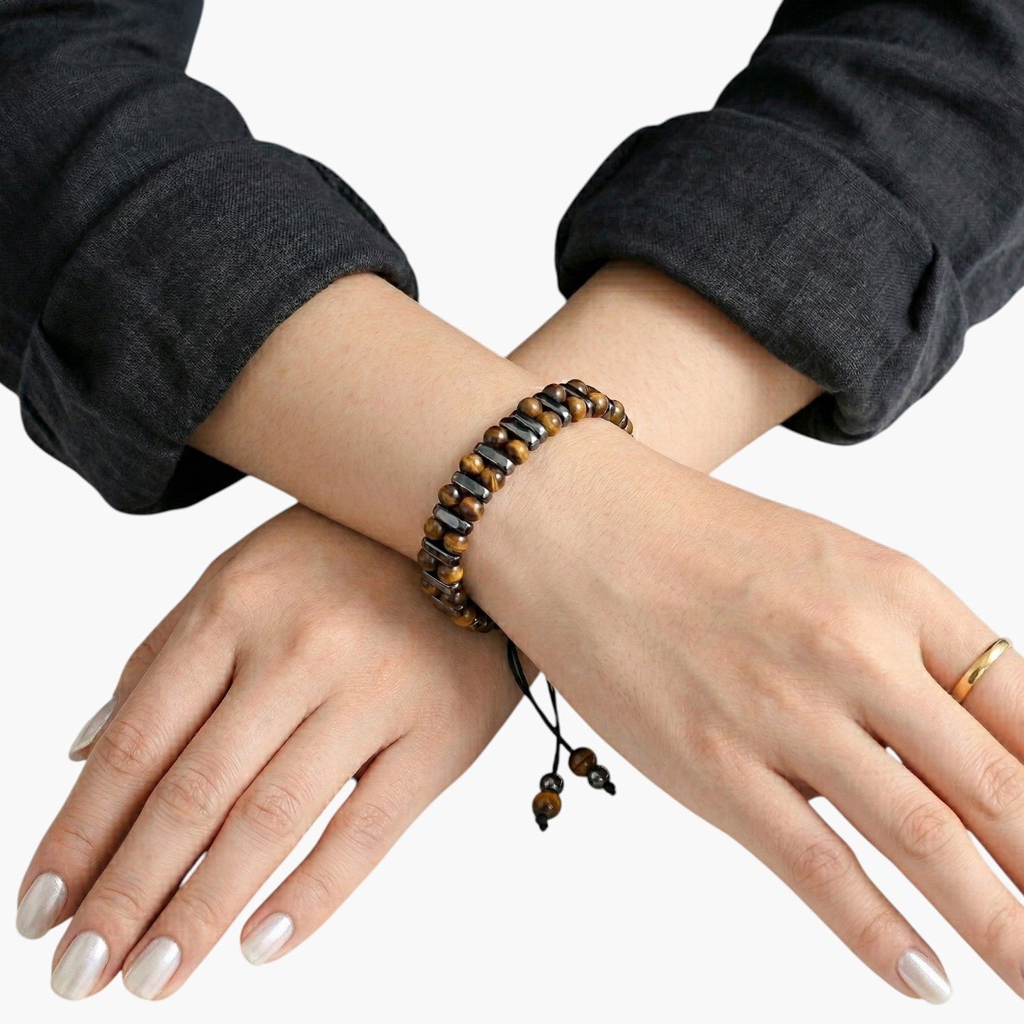 Pulseira Artesanal com Ónix Negro e Obsidiana