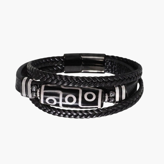 Pulseira de Couro Trançado e Aço Inoxidável