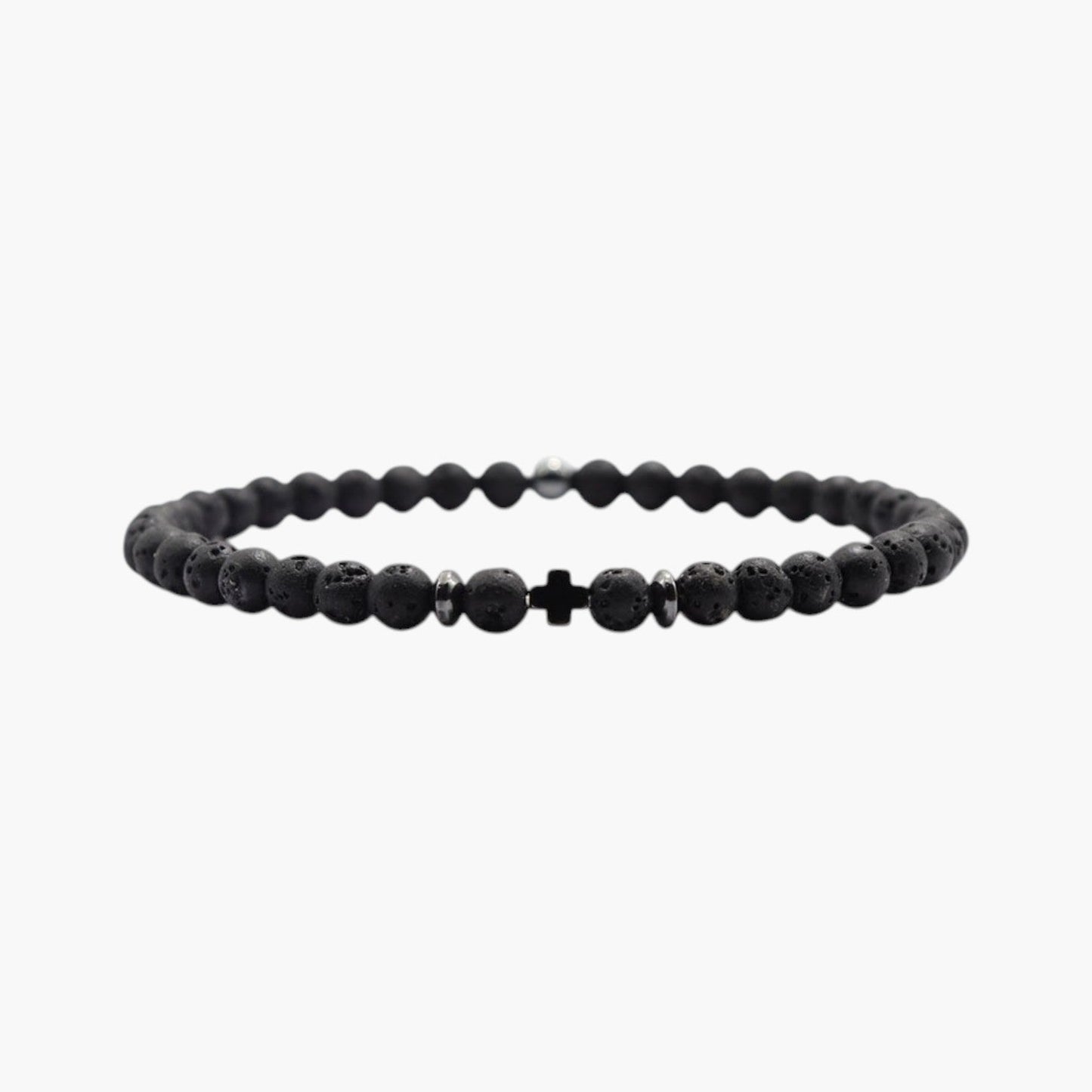 Pulseira em Pedra Natural com Cruz de Obsidiana