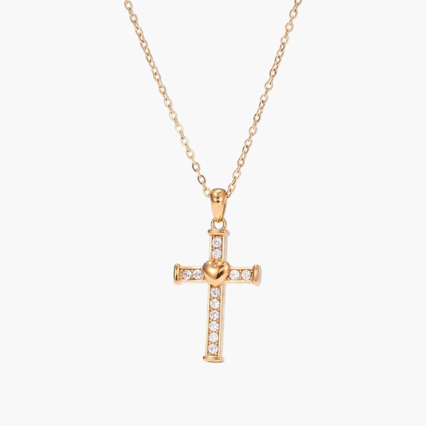 Colar Cruz com Zircónia em Aço Inoxidável