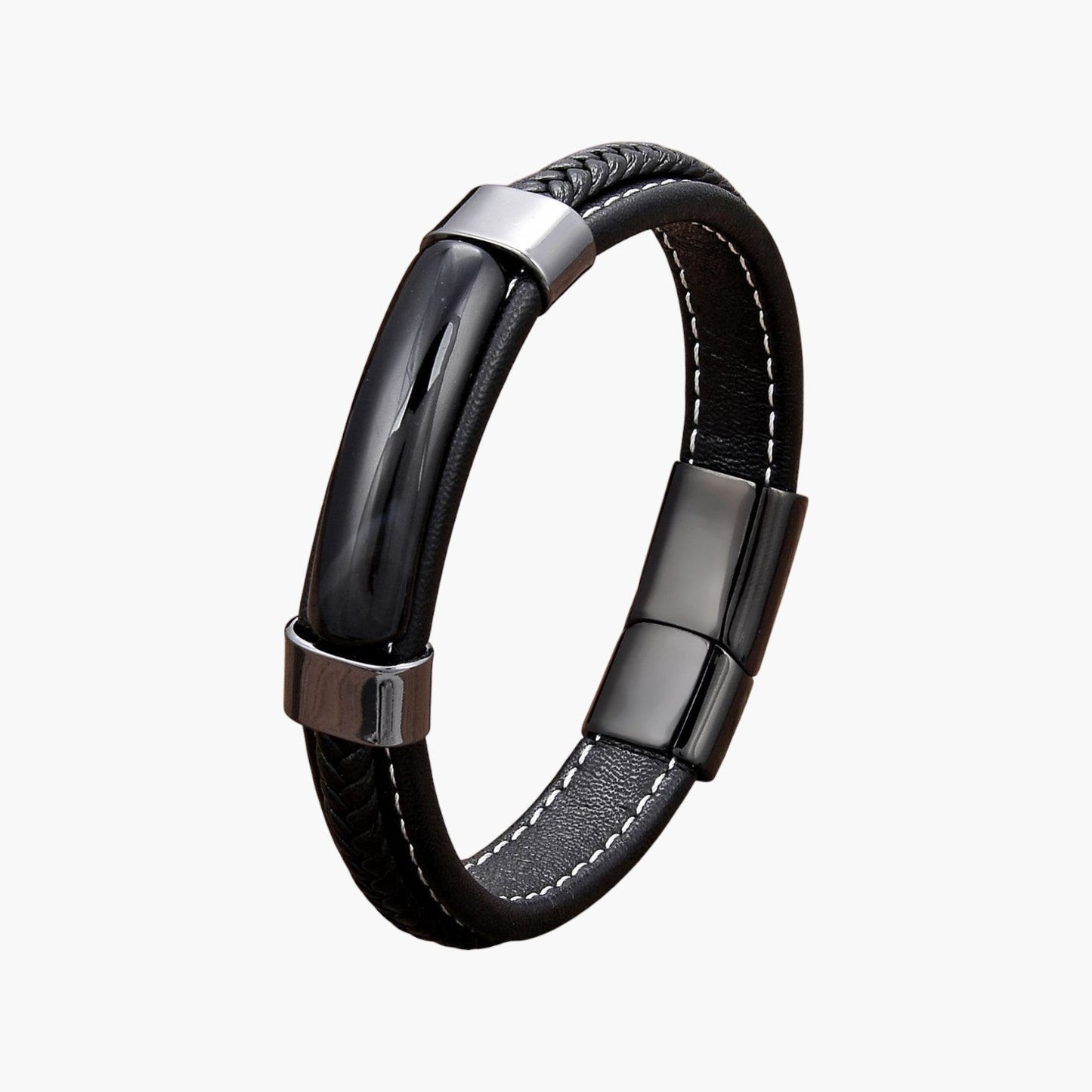 Pulseira em Couro e Pedra Natural