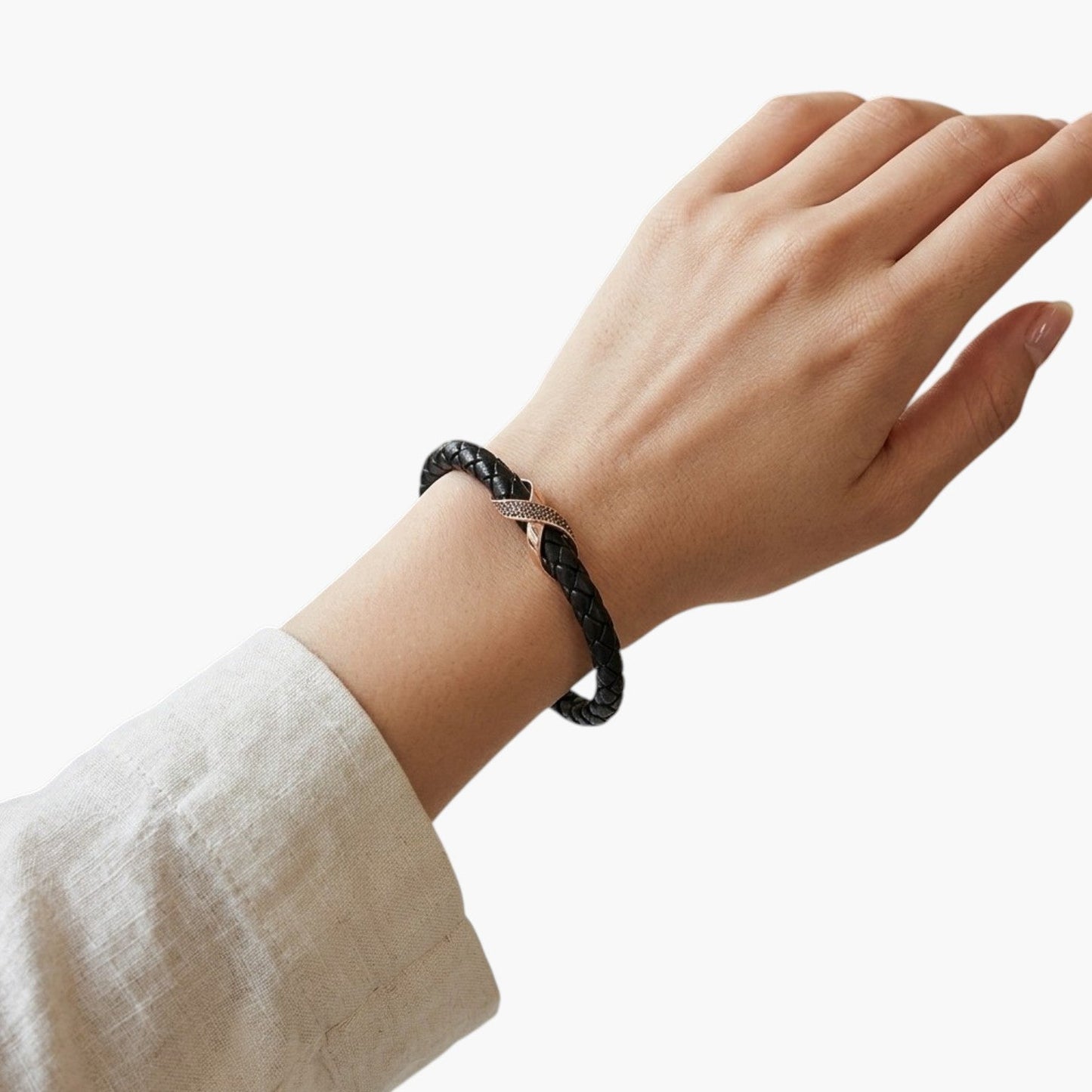 Pulseira de Couro e Aço Inoxidável 316L