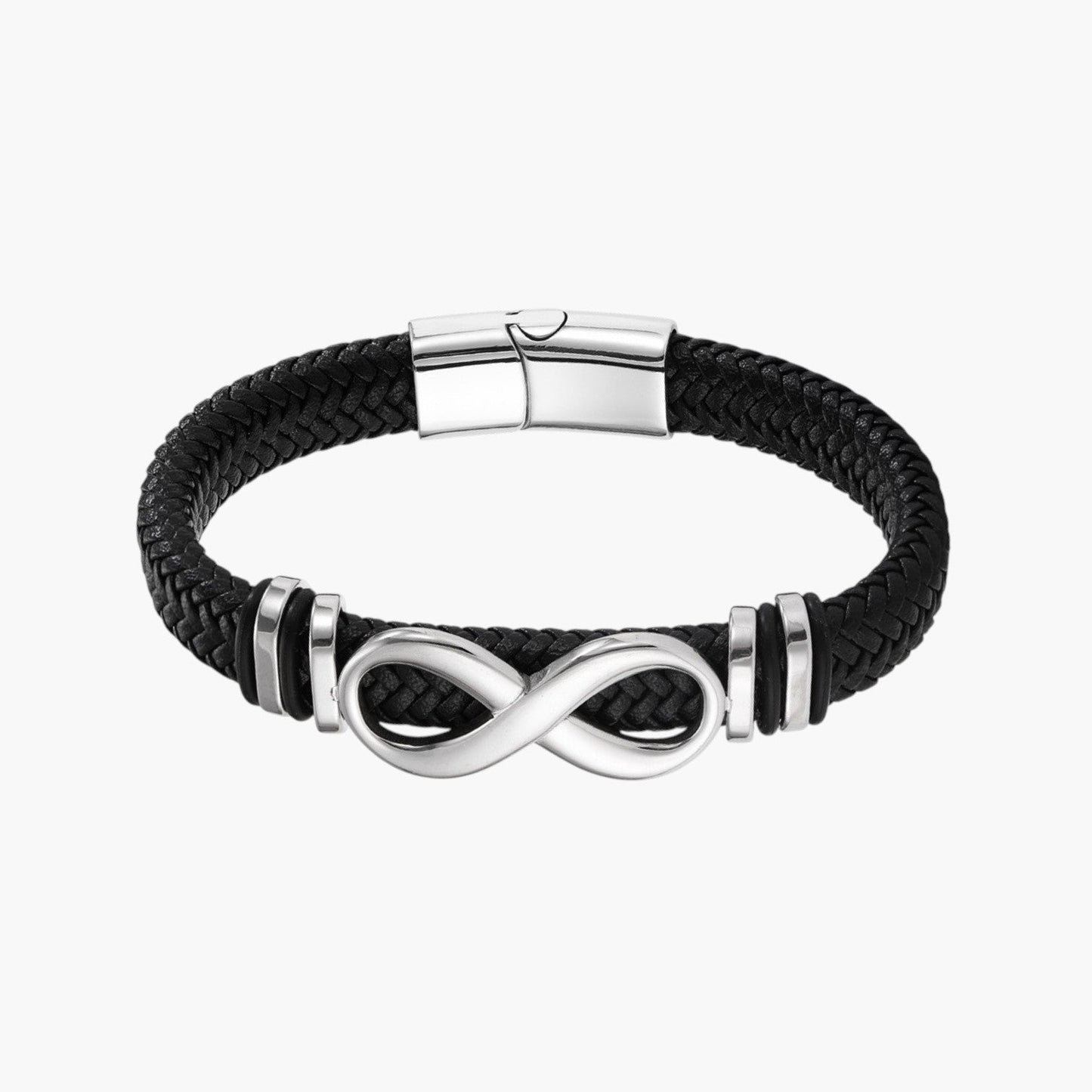Pulseira Infinito em Couro e Aço Inoxidável